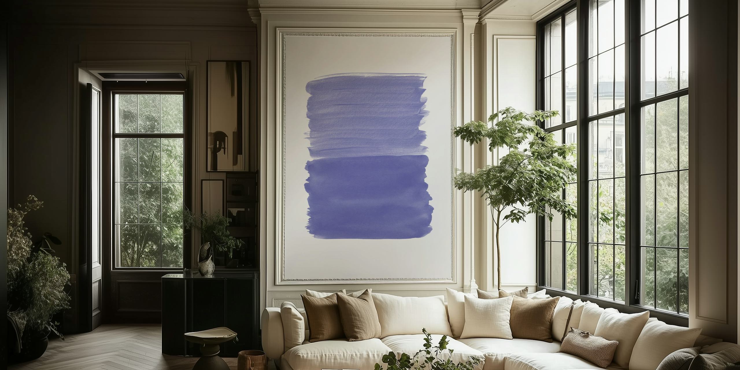 Abstract periwinkle brushstrokes wall mural for a modern and tranquil interior decor