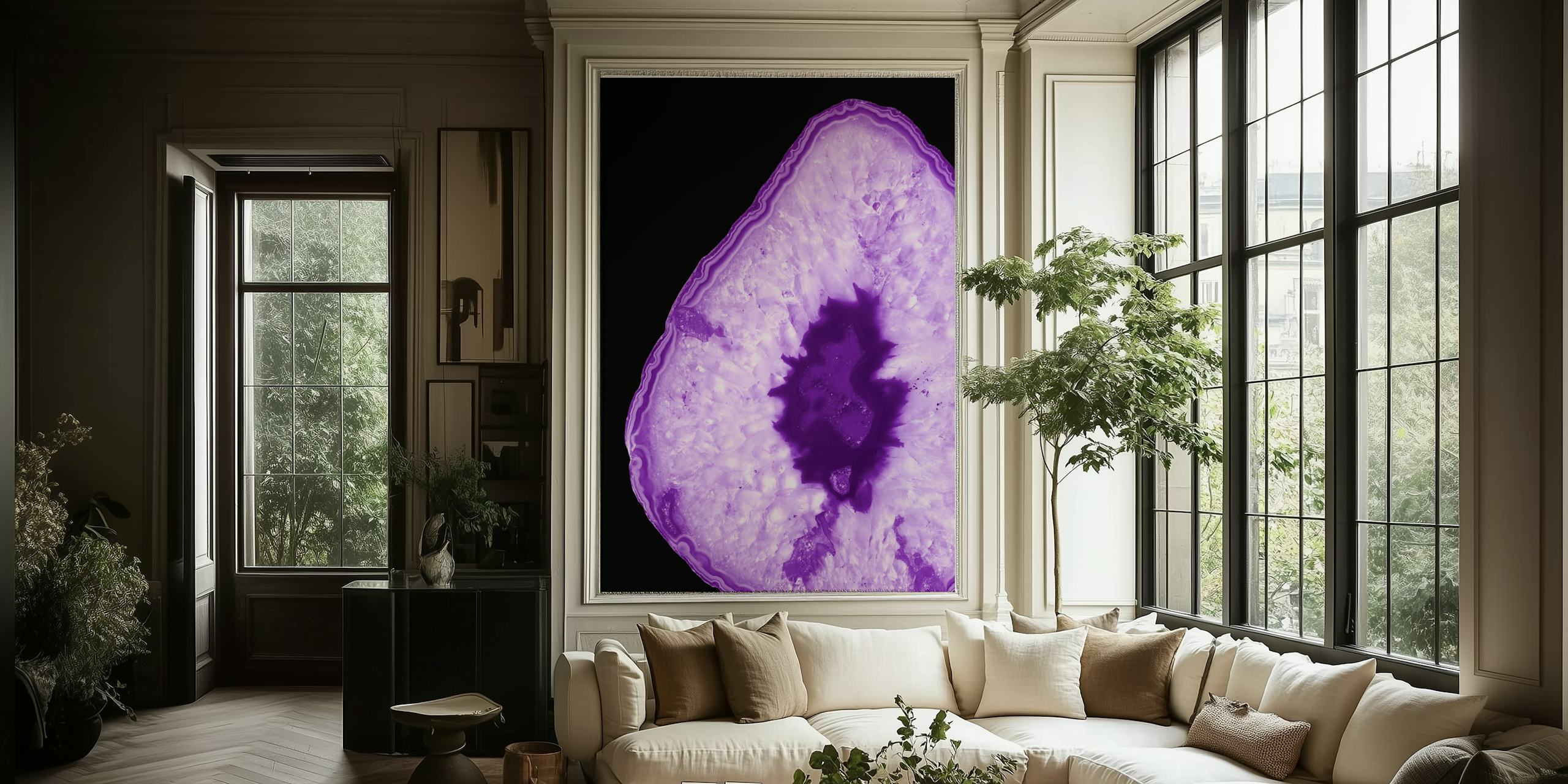 Purple Black Agate Tapete in einem modernen Raum