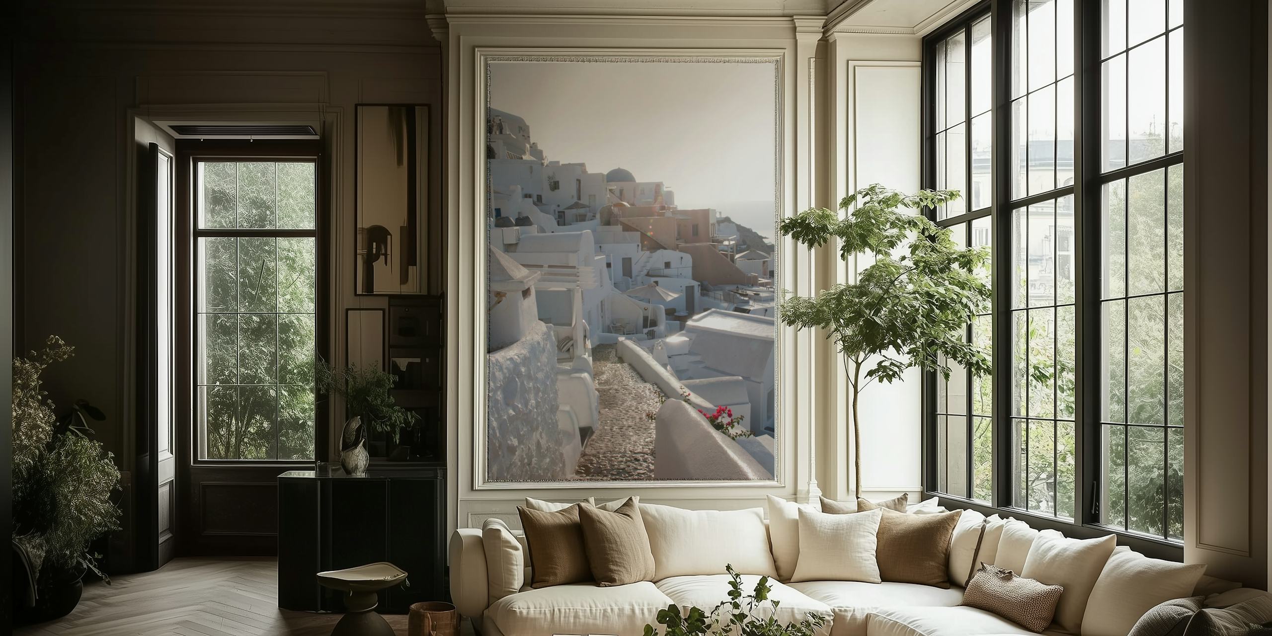Whitewashed buildings, cobblestone streets, bright sunlight wallpaper