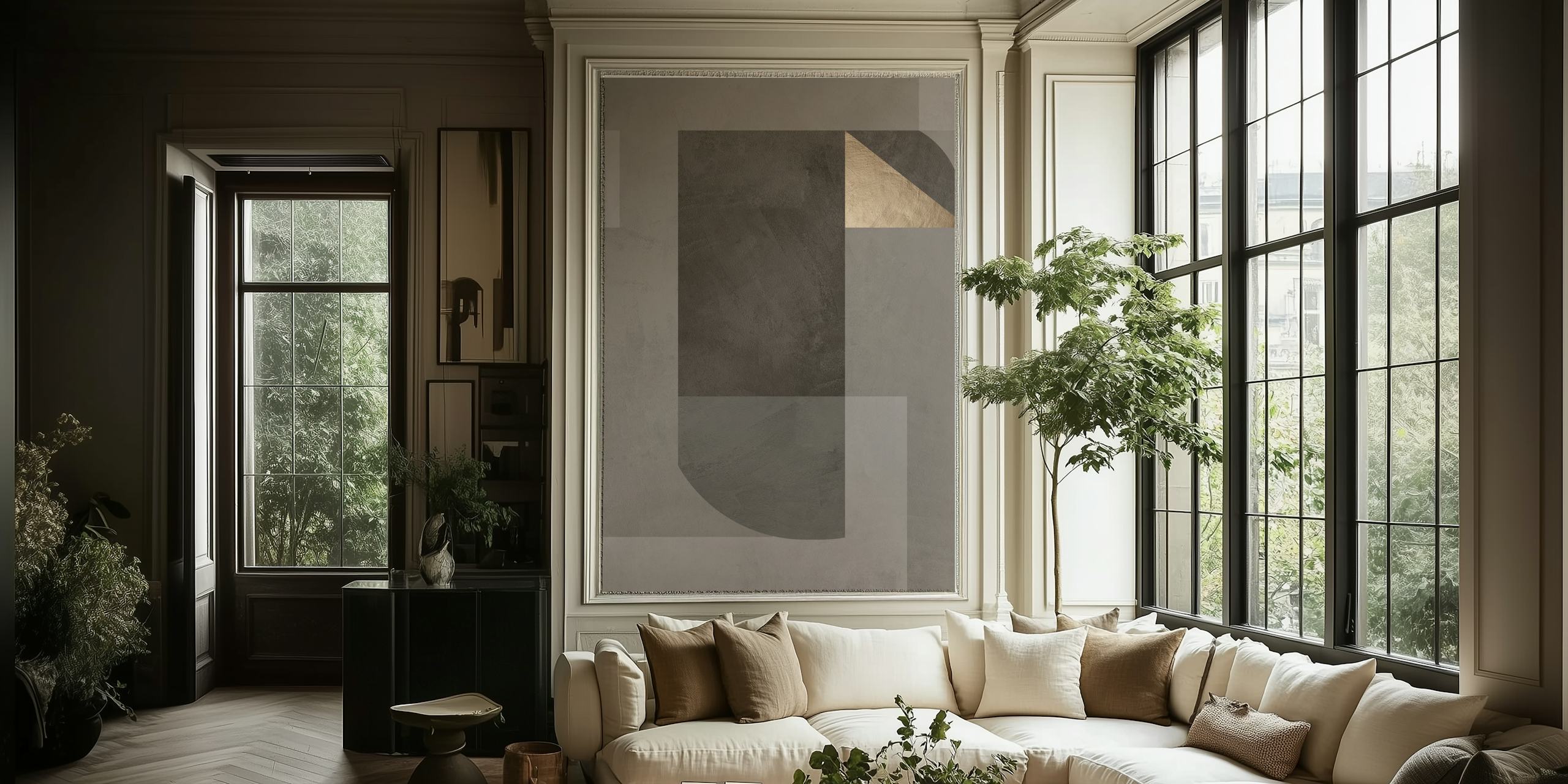 Geometric shapes in gray and gold tones wallpaper