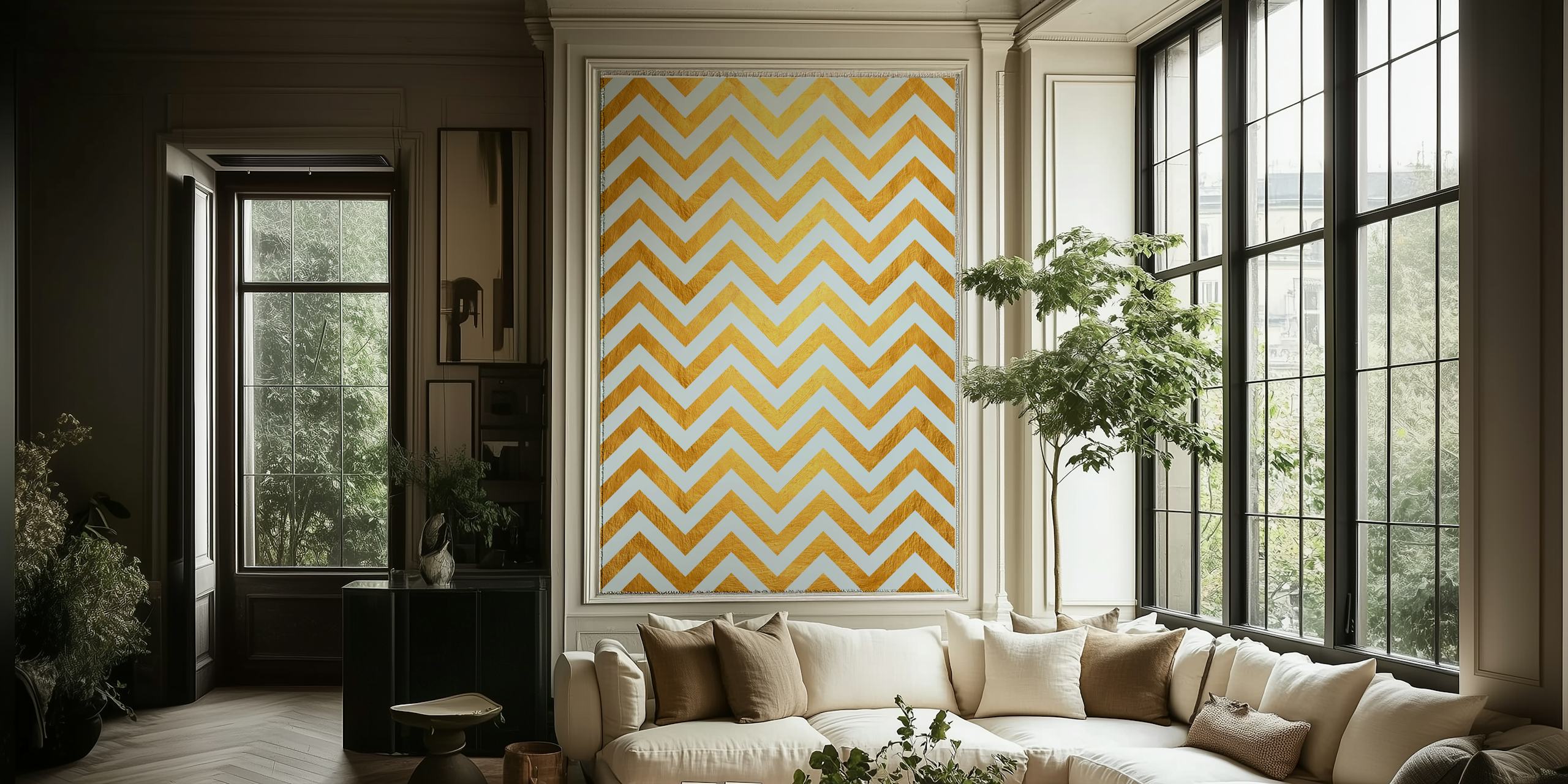 Gold chevron pattern on white background wallpaper