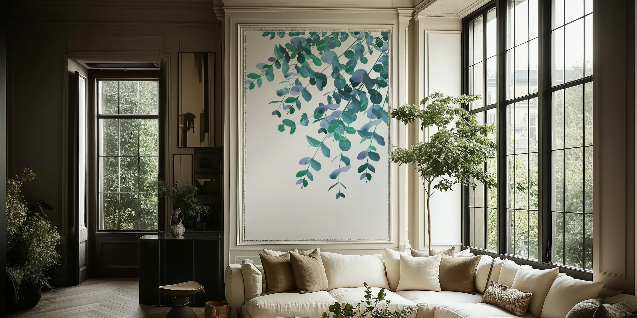 Eucalyptus Teal Blue Delight 1 wallpaper in a room