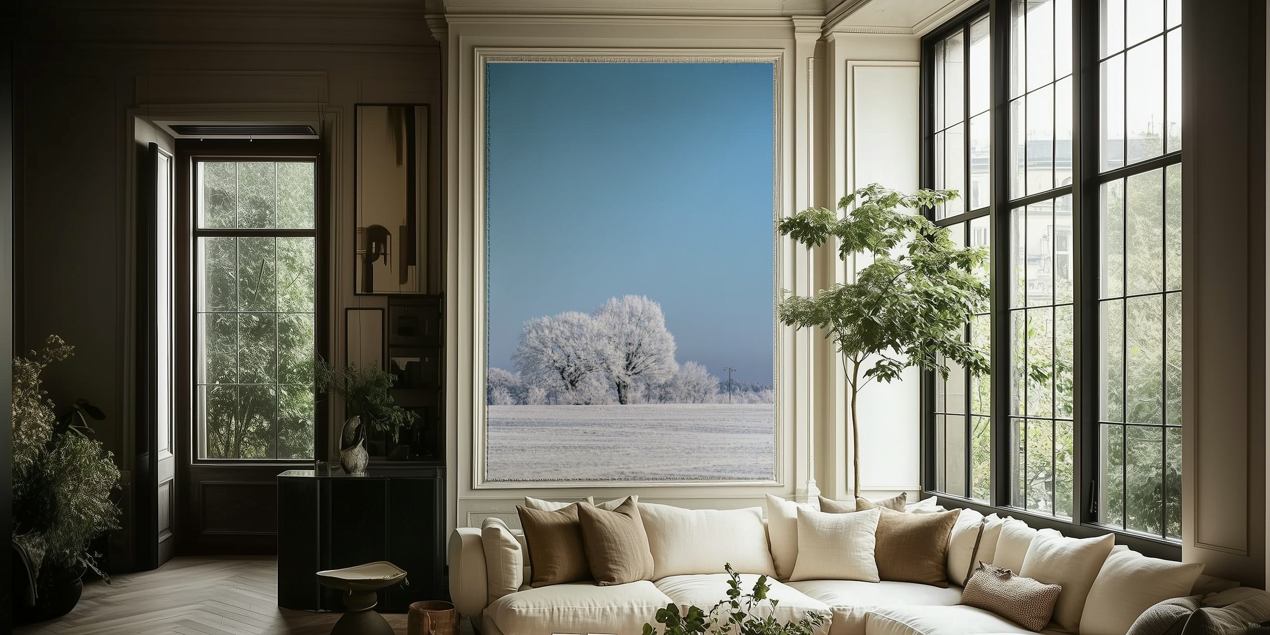 Papel de parede Nordic Winter Landscapes em um quarto