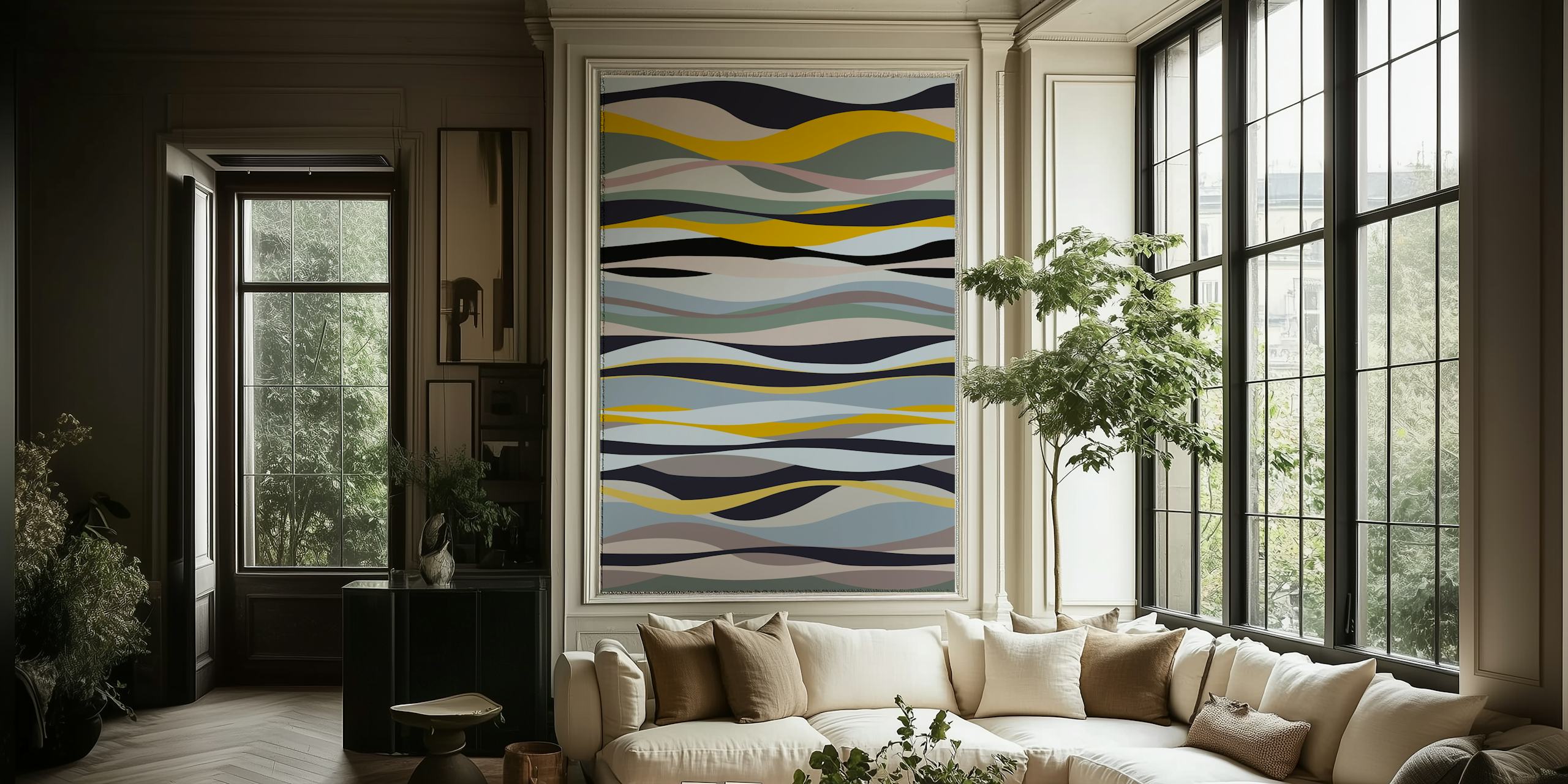 Abstract wallpaper design in a room