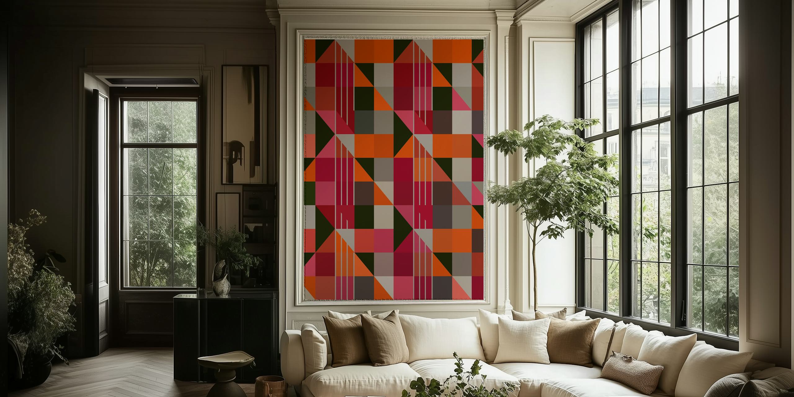 Tapeta w geometryczny wzór w nowoczesnym pokoju