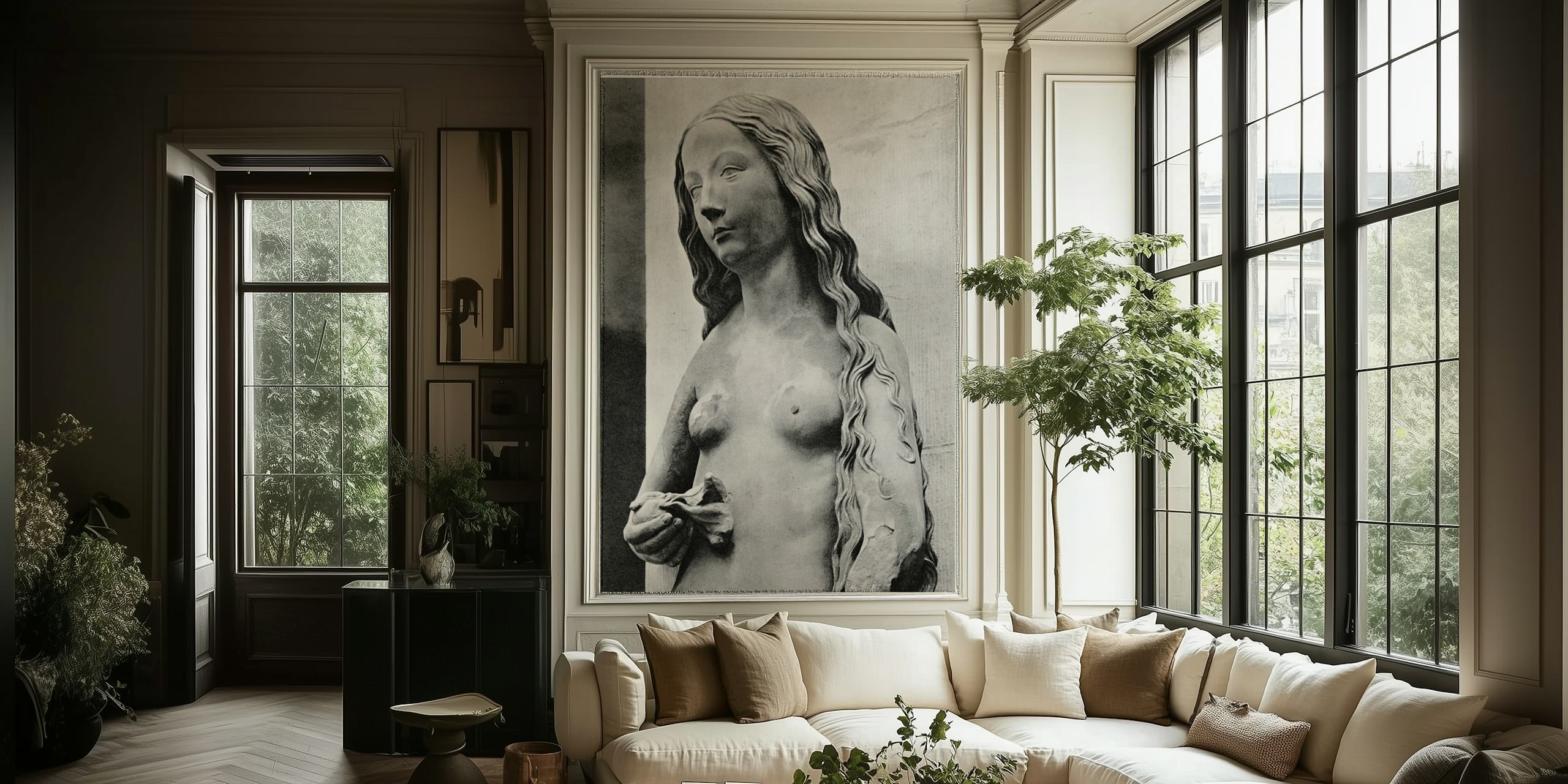 Ancient female wallpaper design in a room