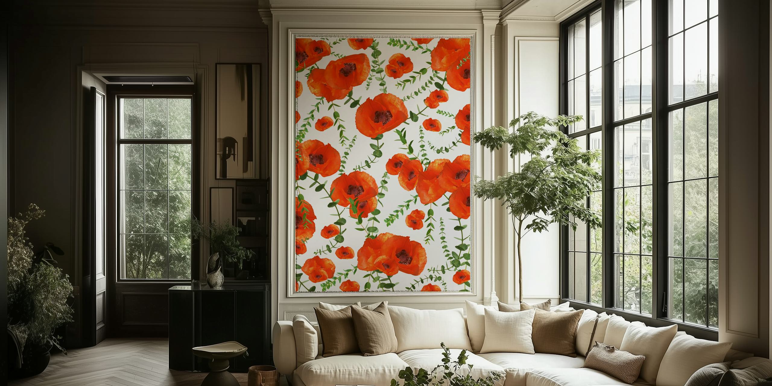 Design tapety Červené Poppies a Eucalyptus