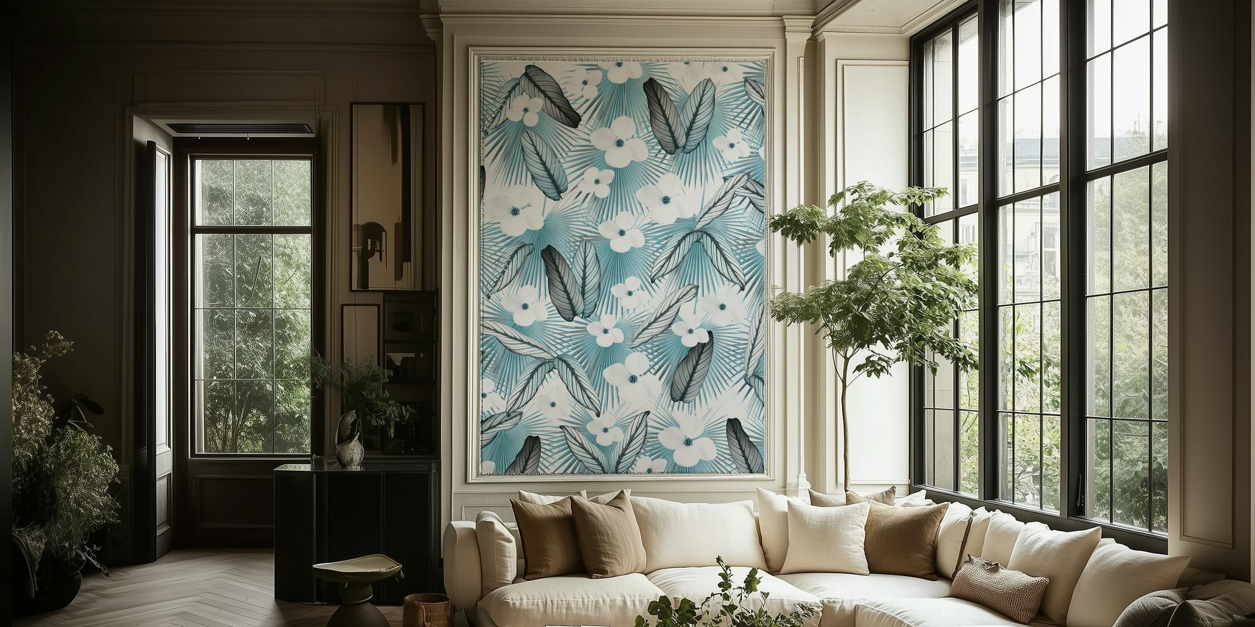 Ficus leaves pattern wallpaper in a room