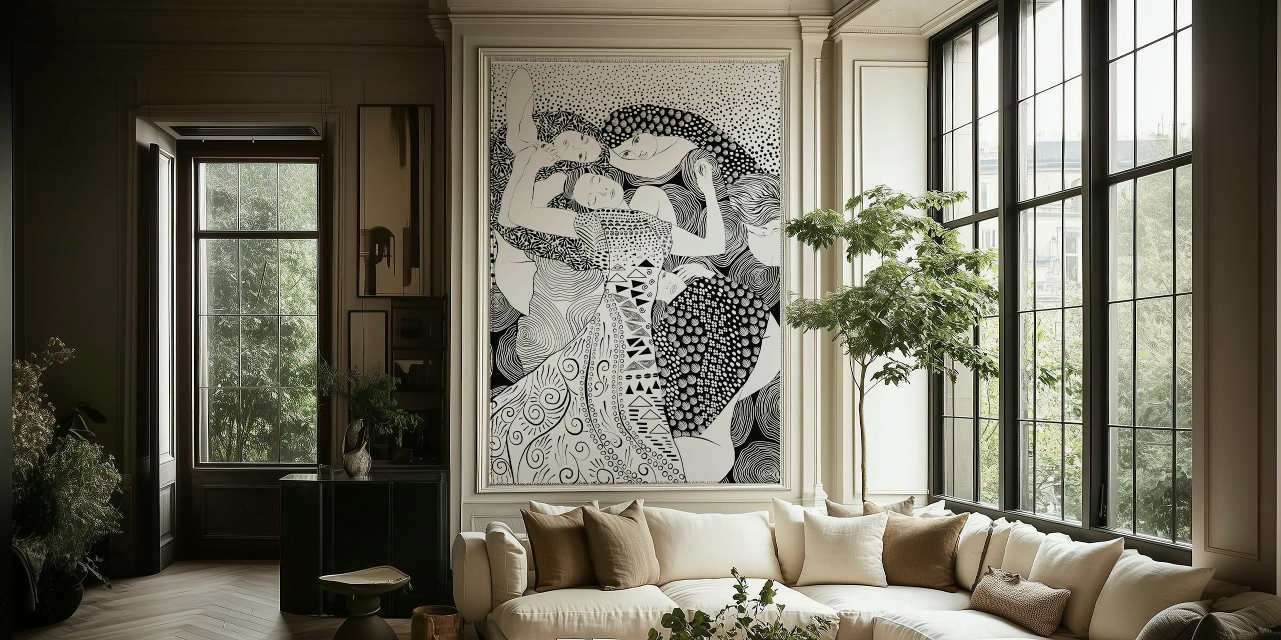 Black and white abstract wallpaper with intricate patterns