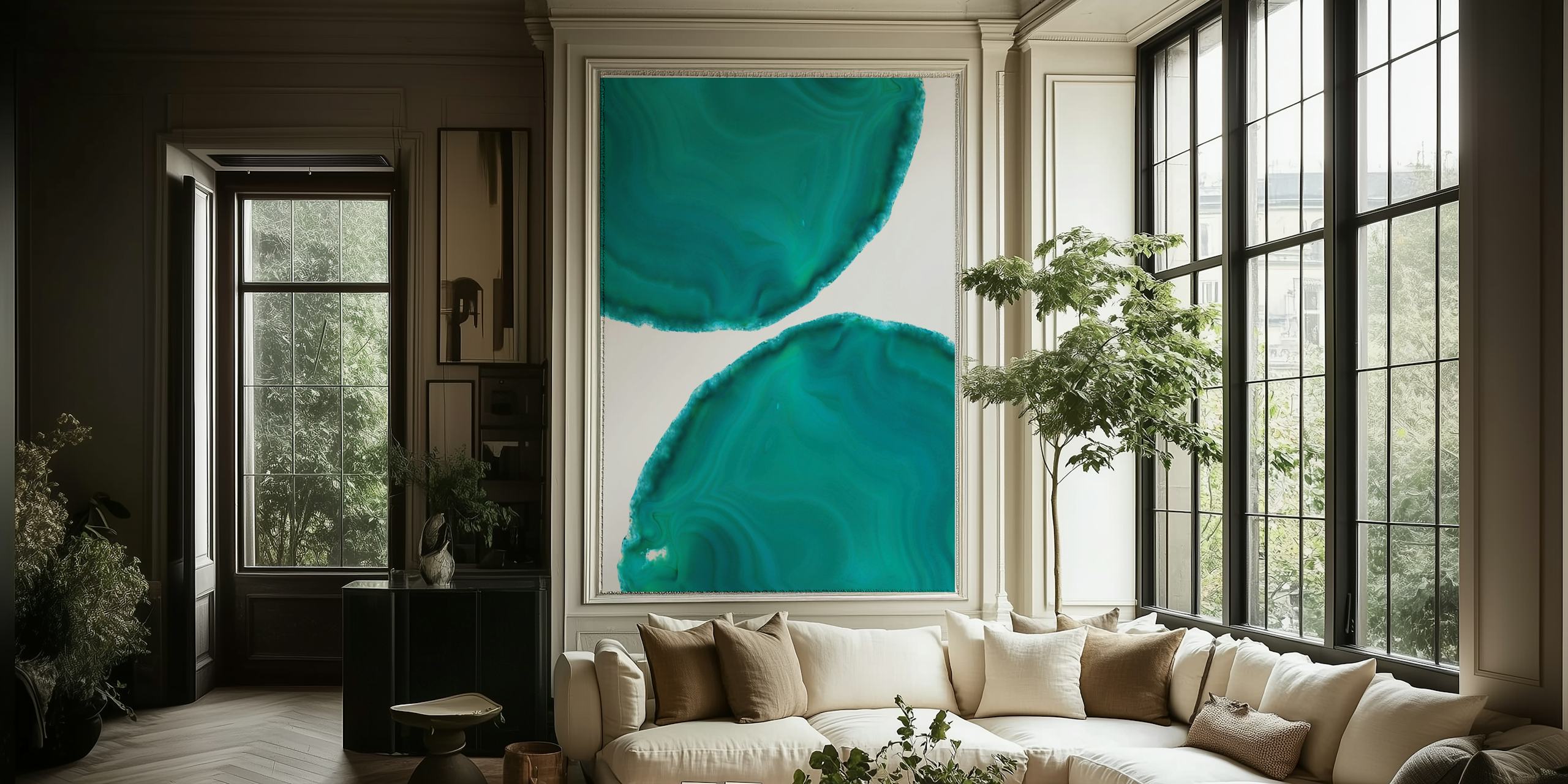 Turquoise agate patterns on a white background wallpaper