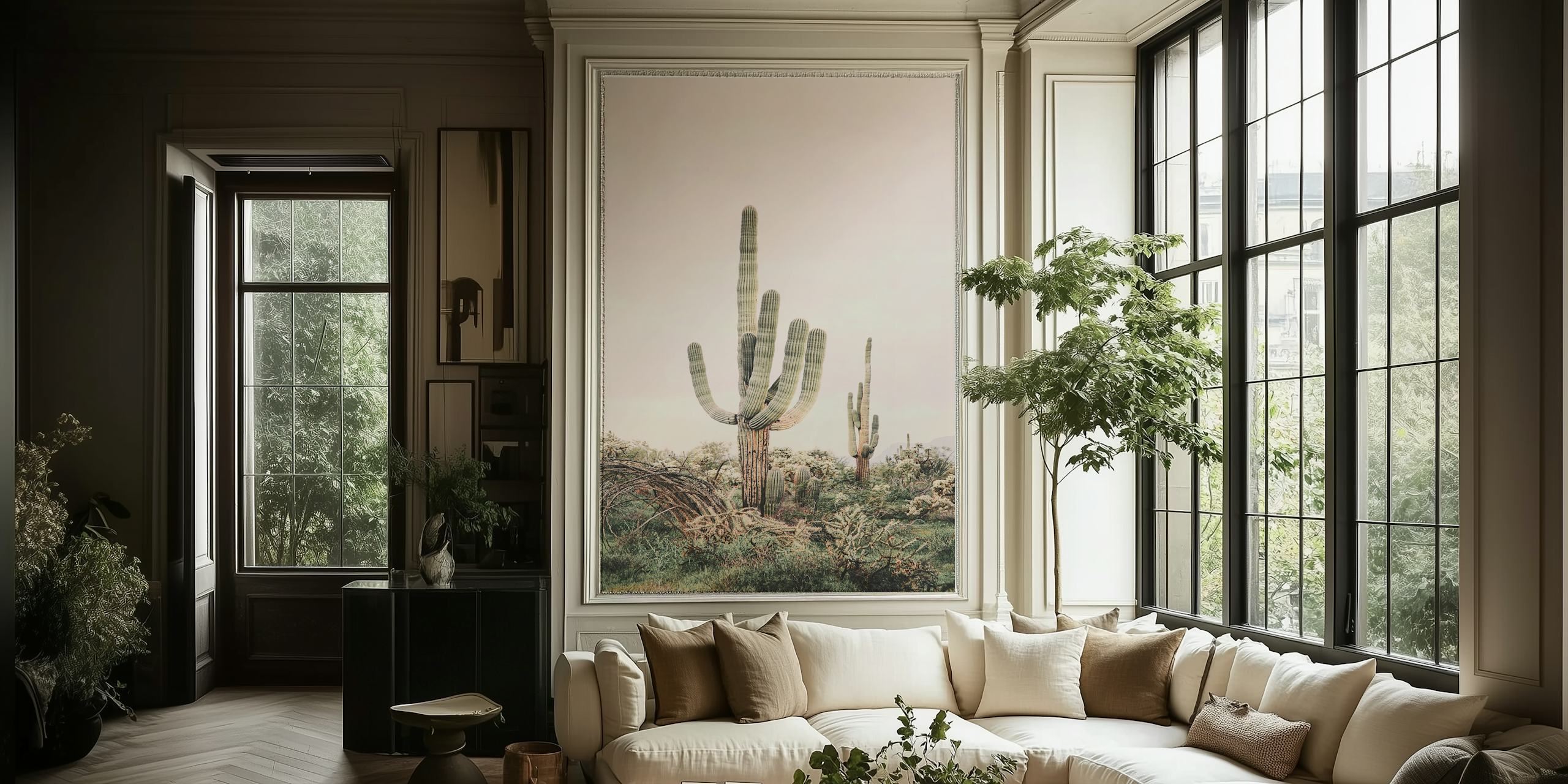 Desert Saguaro Blush wallpaper in a room