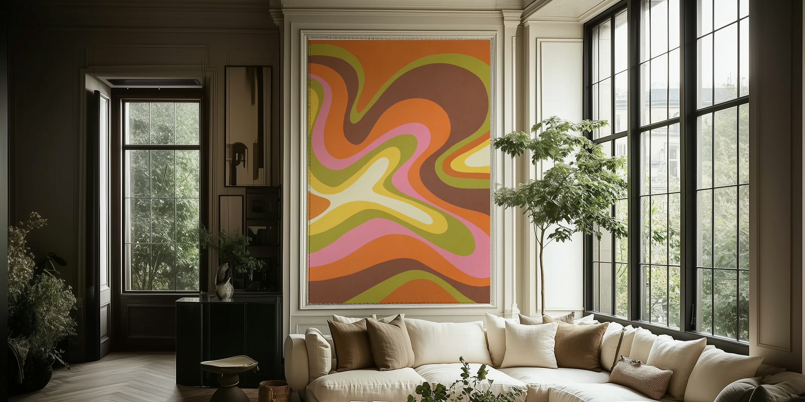 Design de papel de parede Retro Groovy Autumnal Liquid Swirl