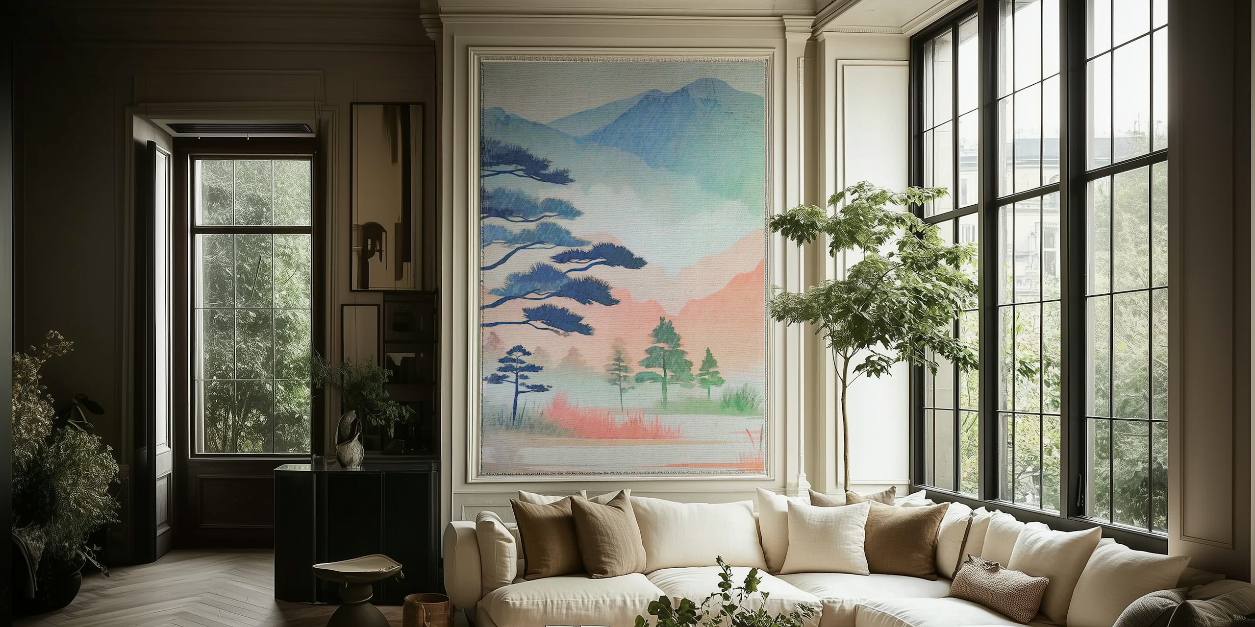 Serene Landscape Art behang in een kamer