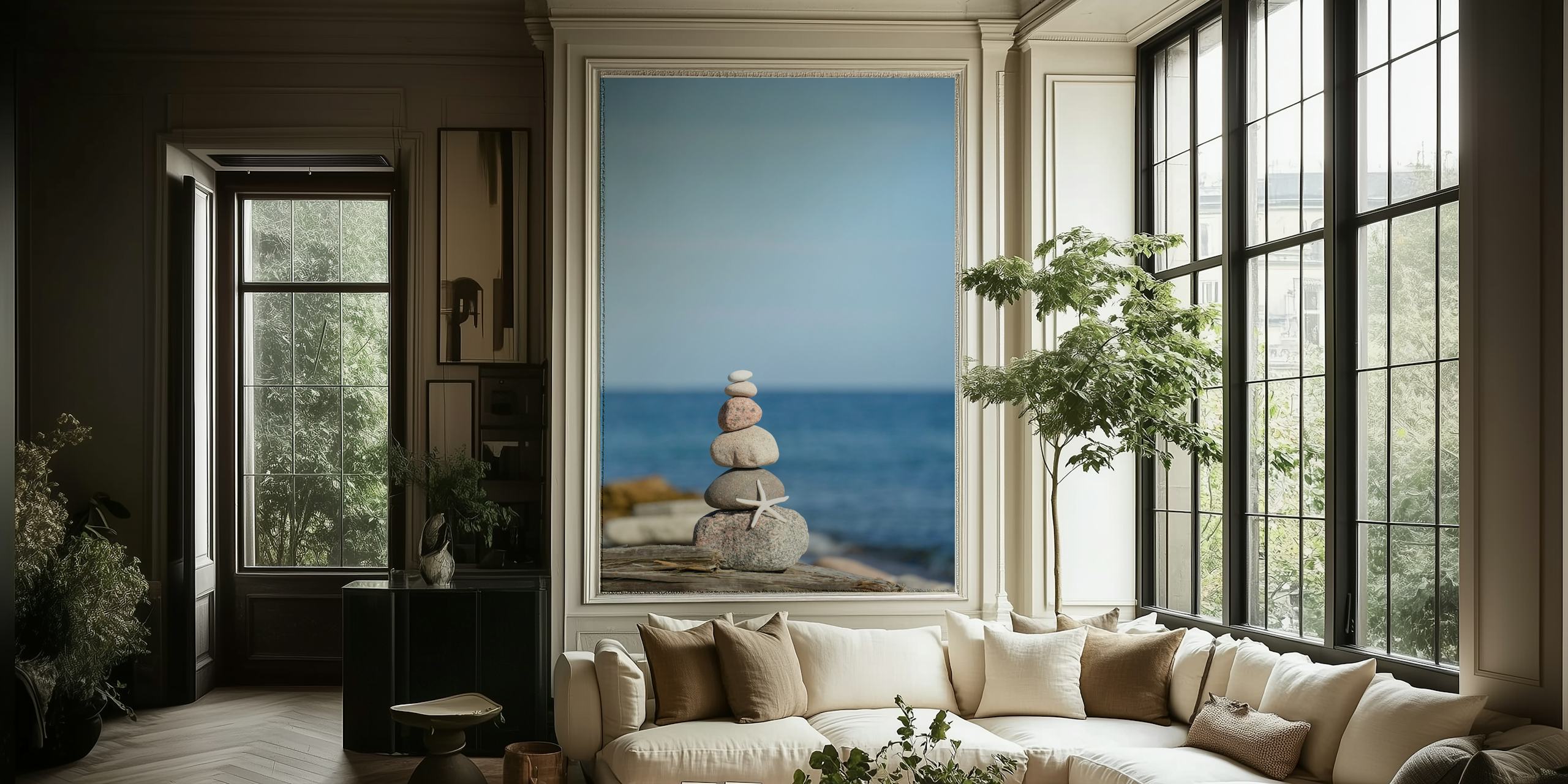 Ocean Zen Harmony Stones wallpaper in a room
