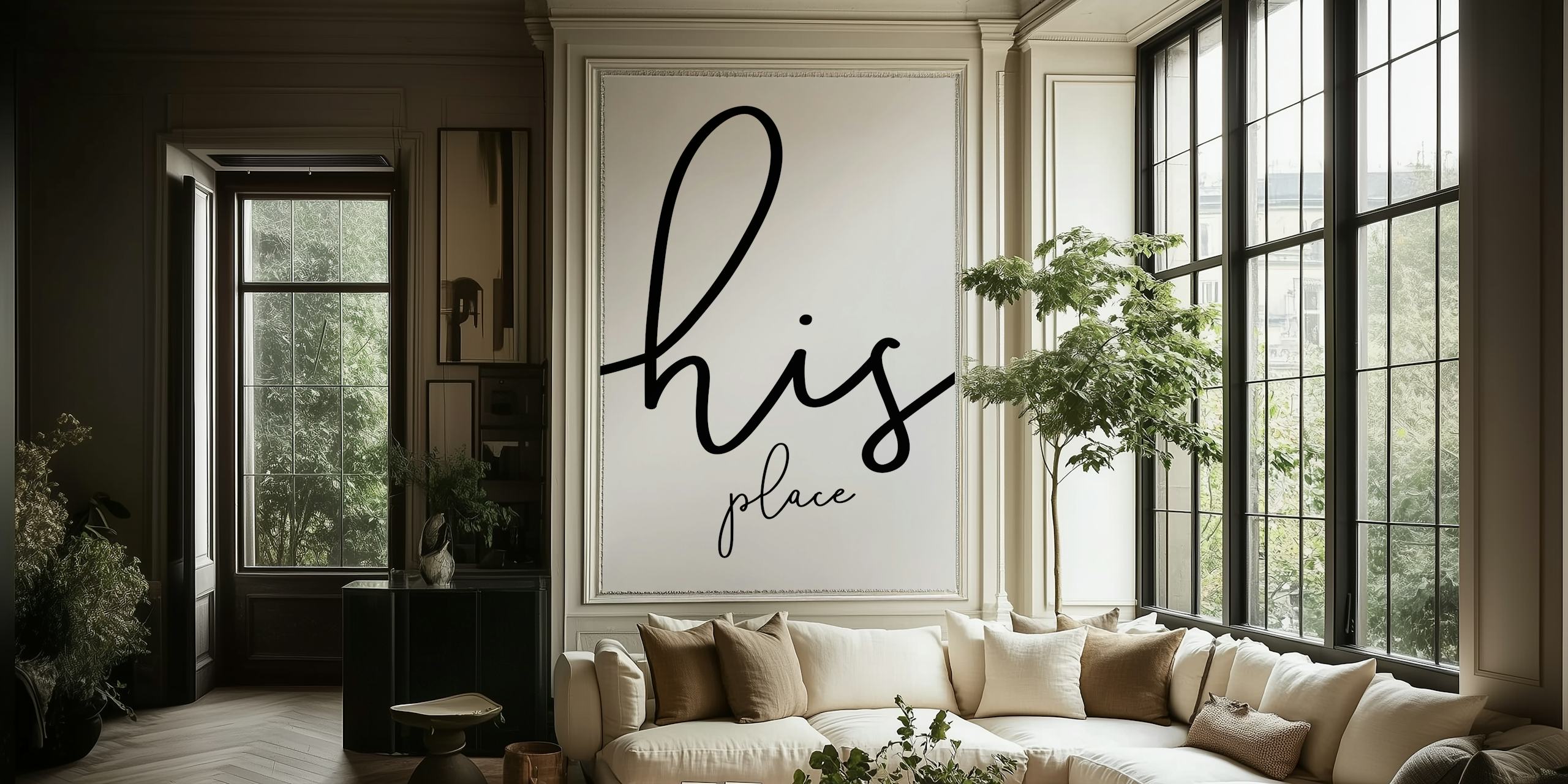 Papier peint script élégant His Place dans une chambre