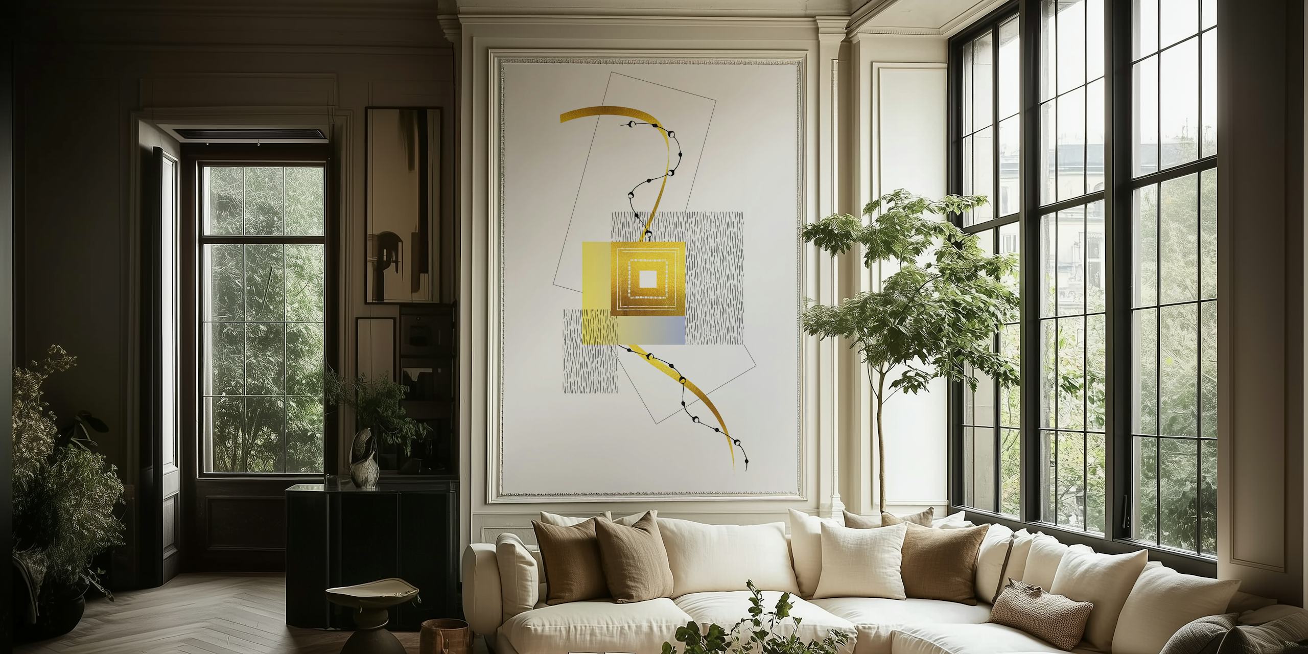 Abstract geometric pattern with gold and black accents wallpaper