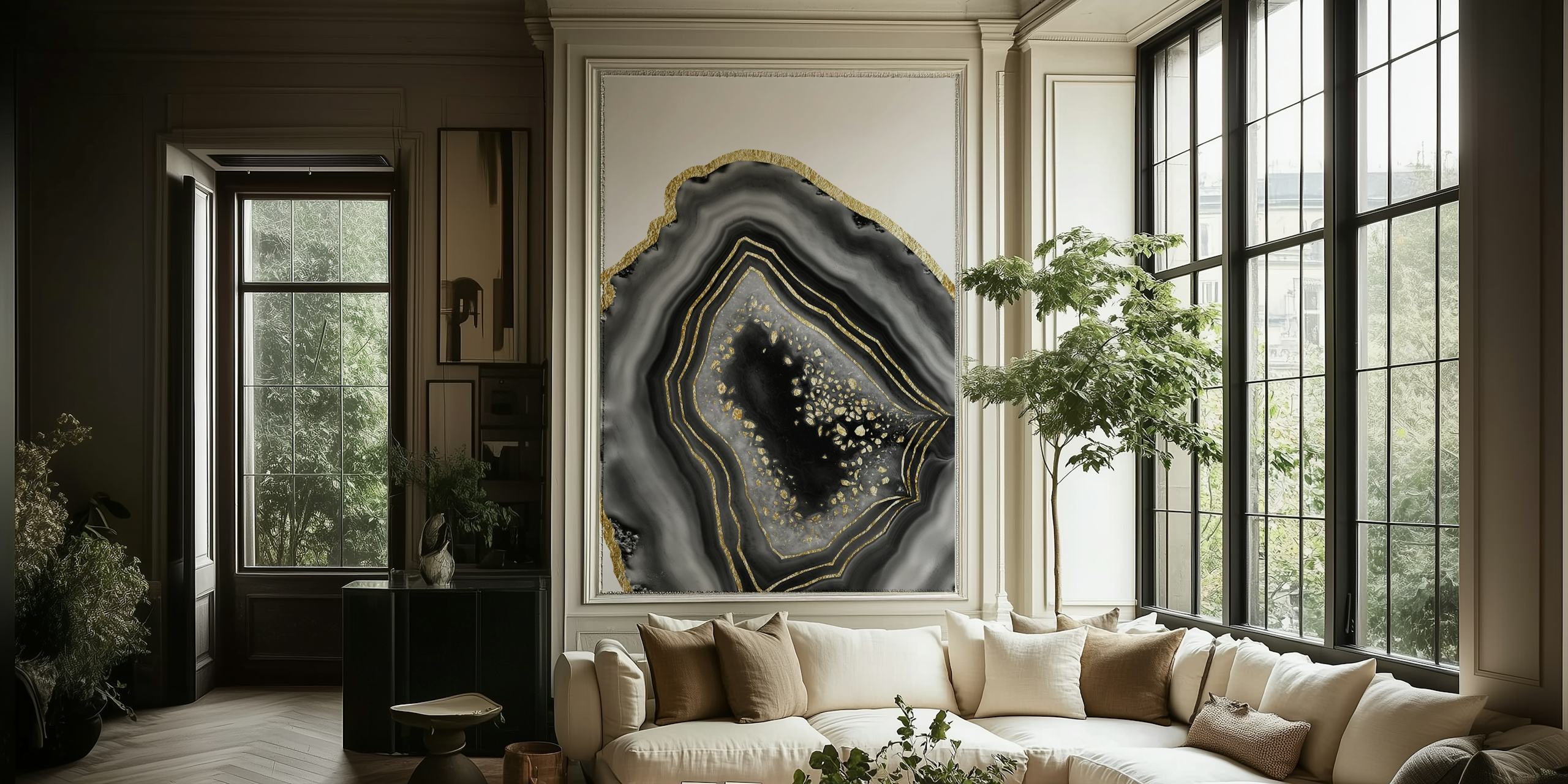 Black Agate Gold Foil Glam wallpaper in a room