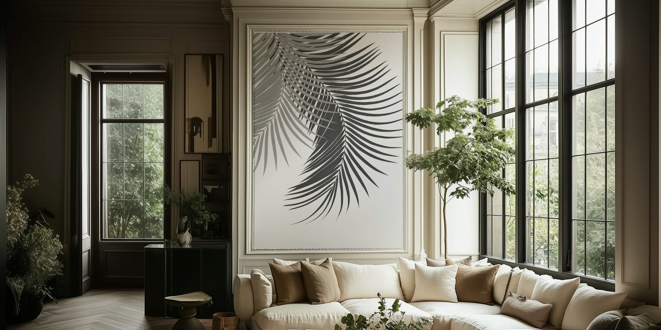 Tapeta Palm Leaves w ciemnoszarym