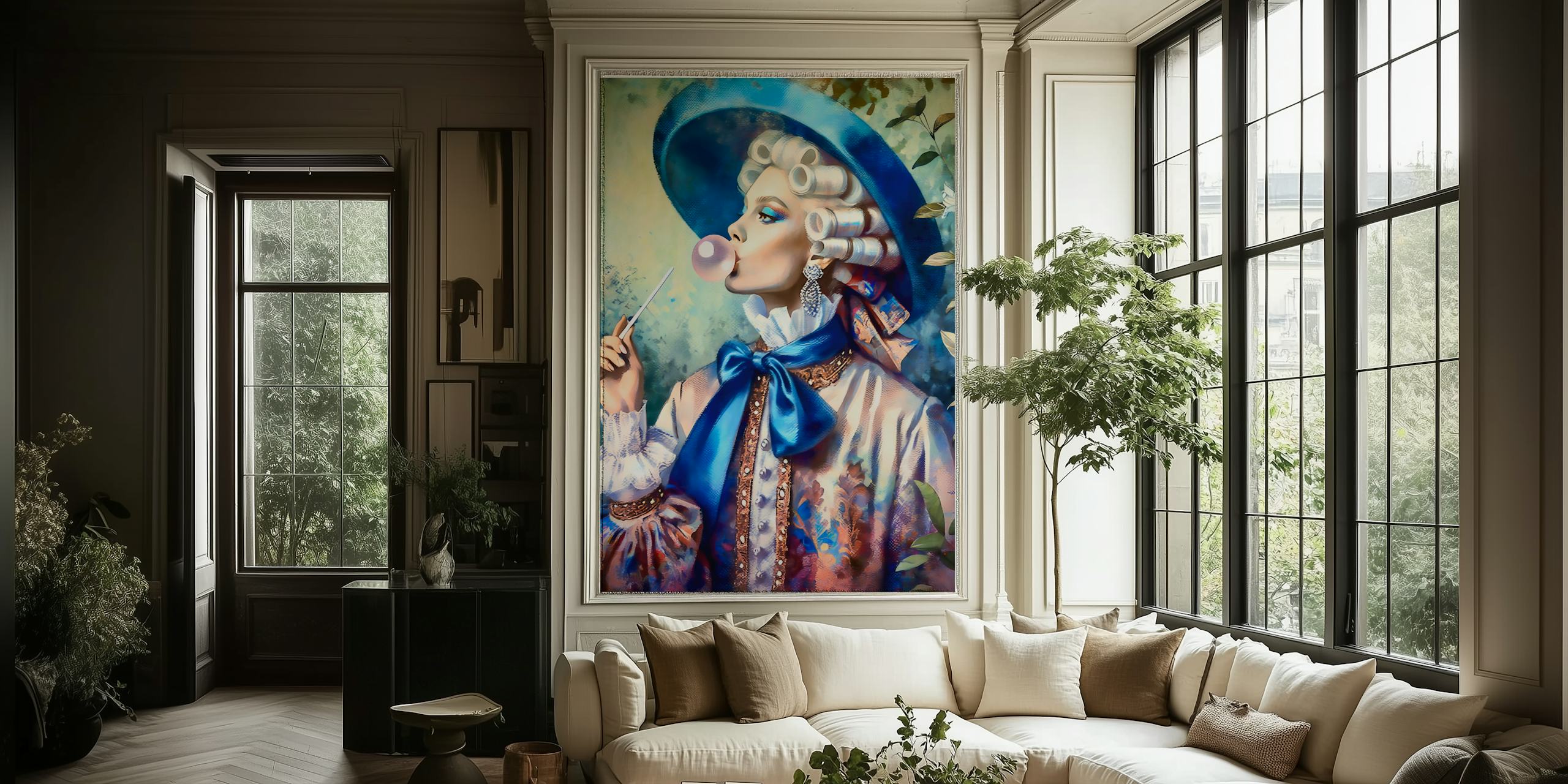 Rococo Revival Pompadour-tapetti huoneessa