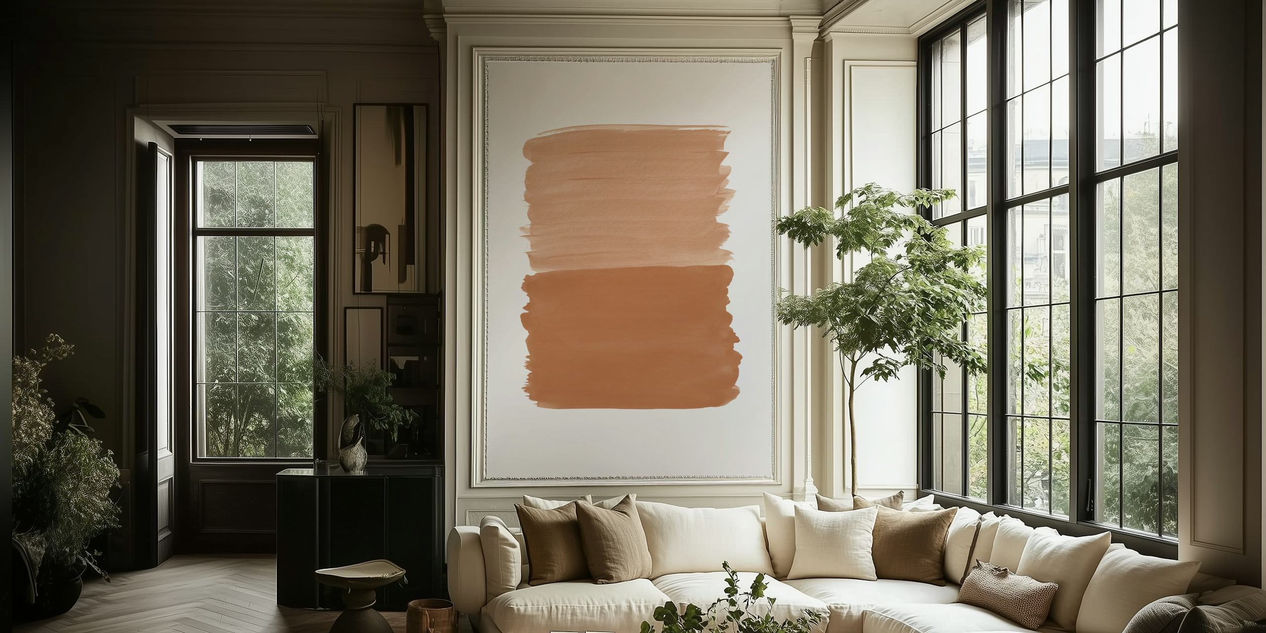 Abstract wall mural featuring shades of brown with a painted texture effect.