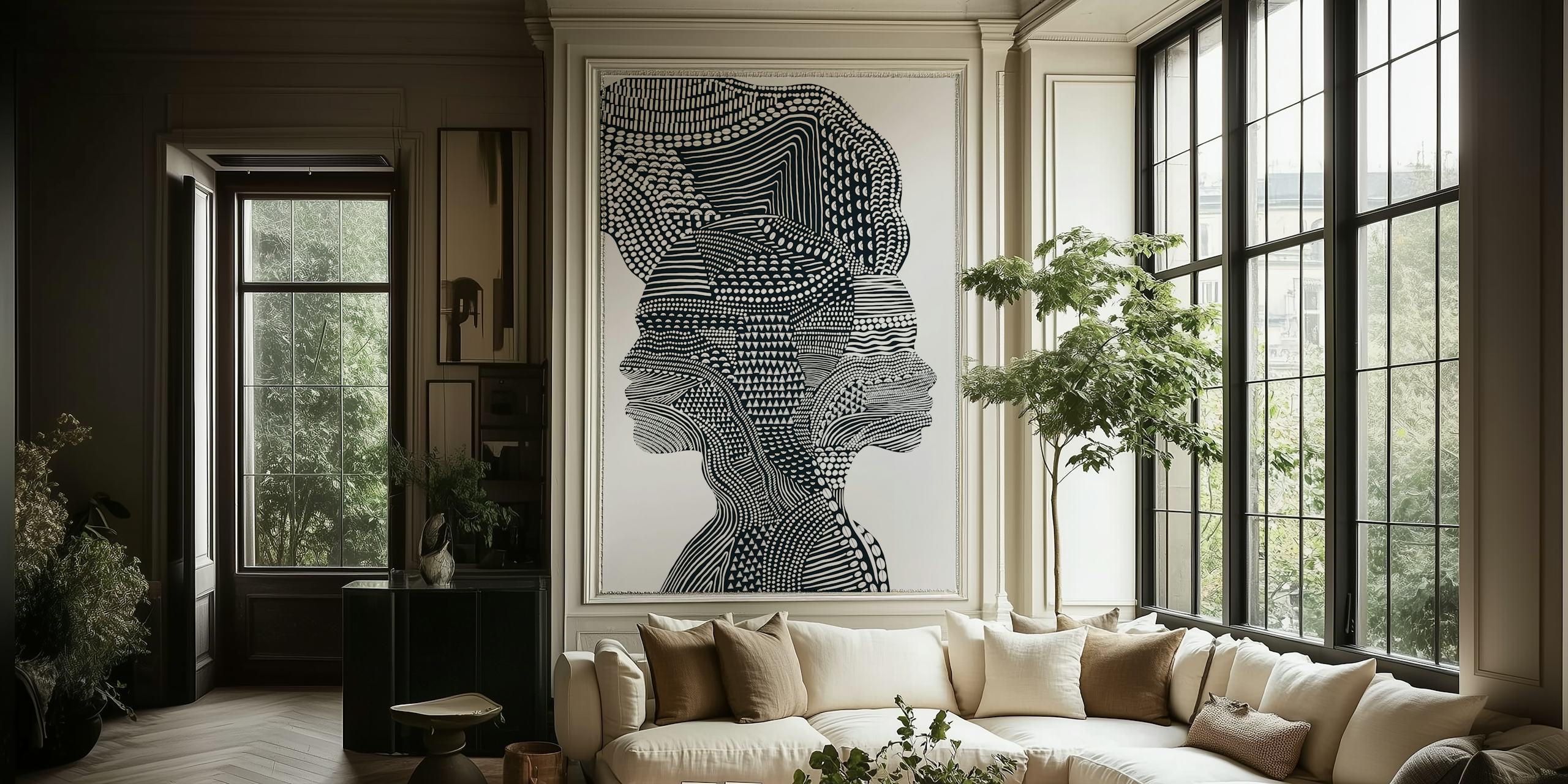 Tribal Couple monochrome Tapete in einem Raum