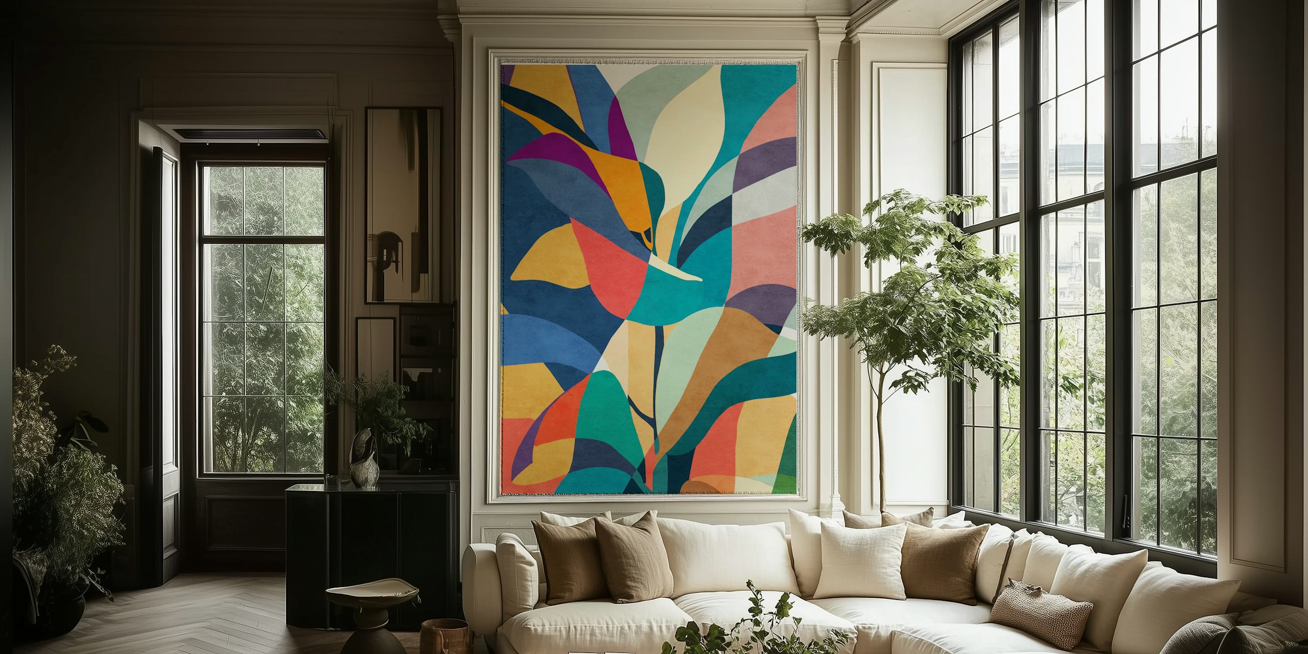 Papel de parede Bold Colorful Foliage em um quarto