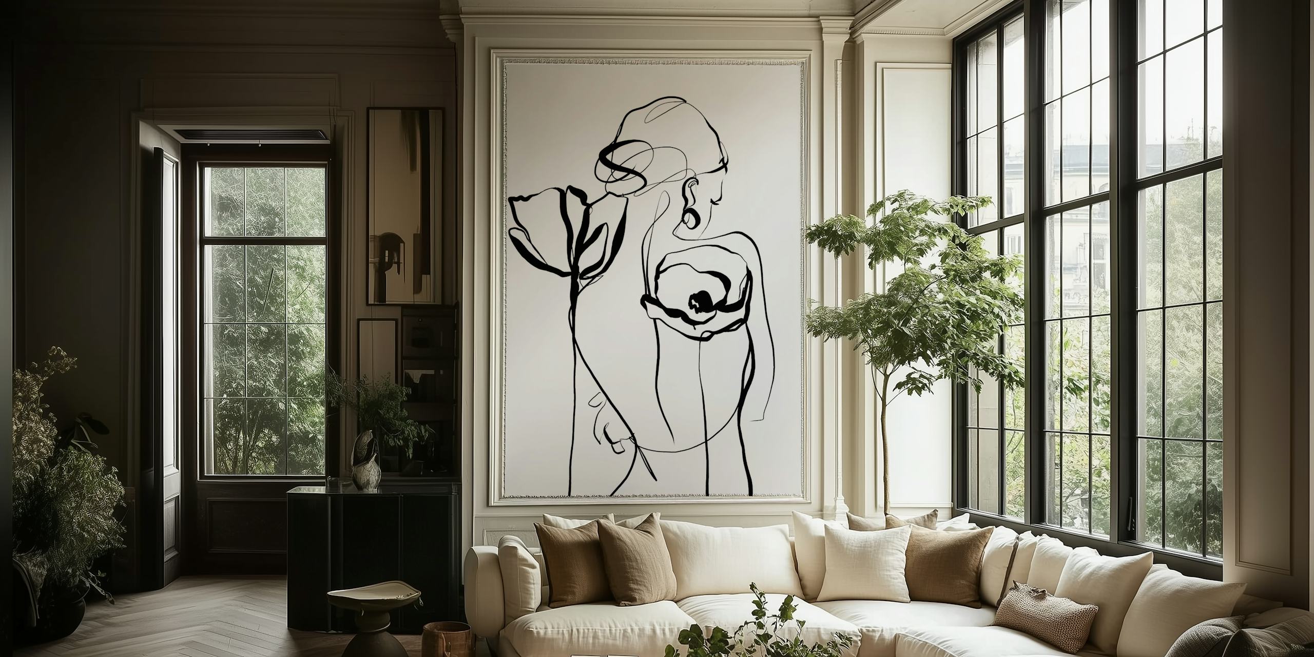 Papel de parede Graceful Floral Figure em um quarto