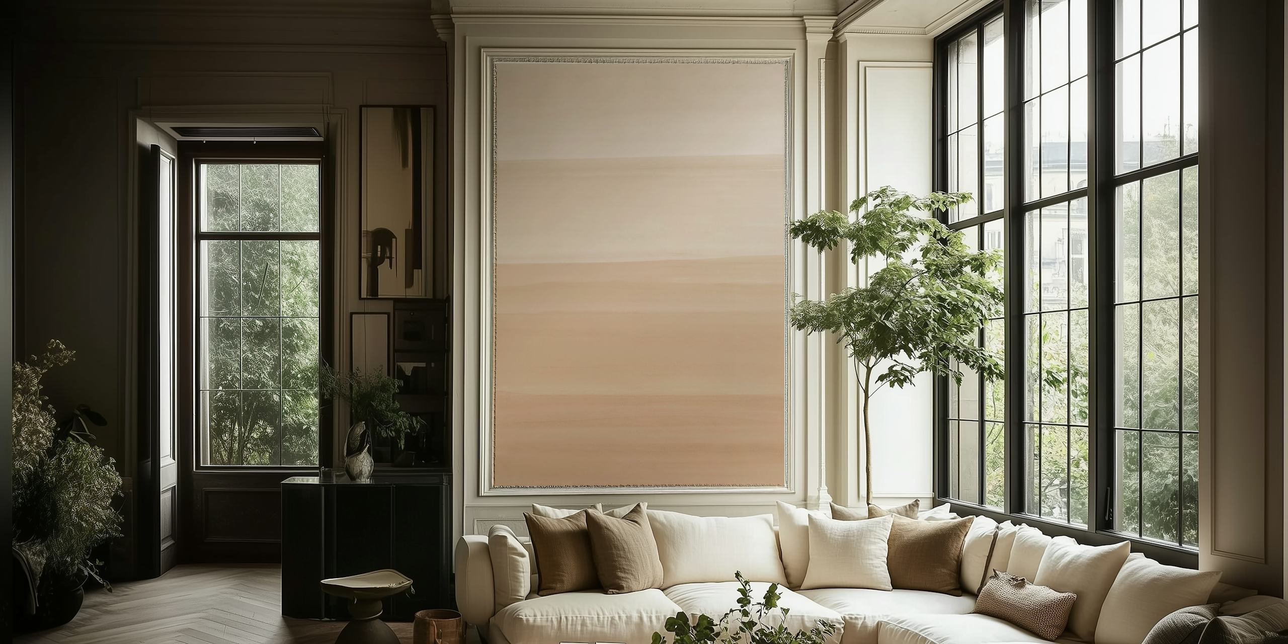 Warm beige Watercolor behang in een kamer