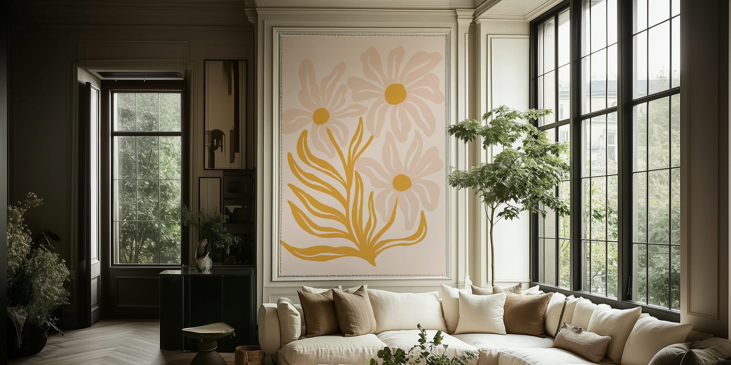 Earthy Flowers Tapete in einem Raum