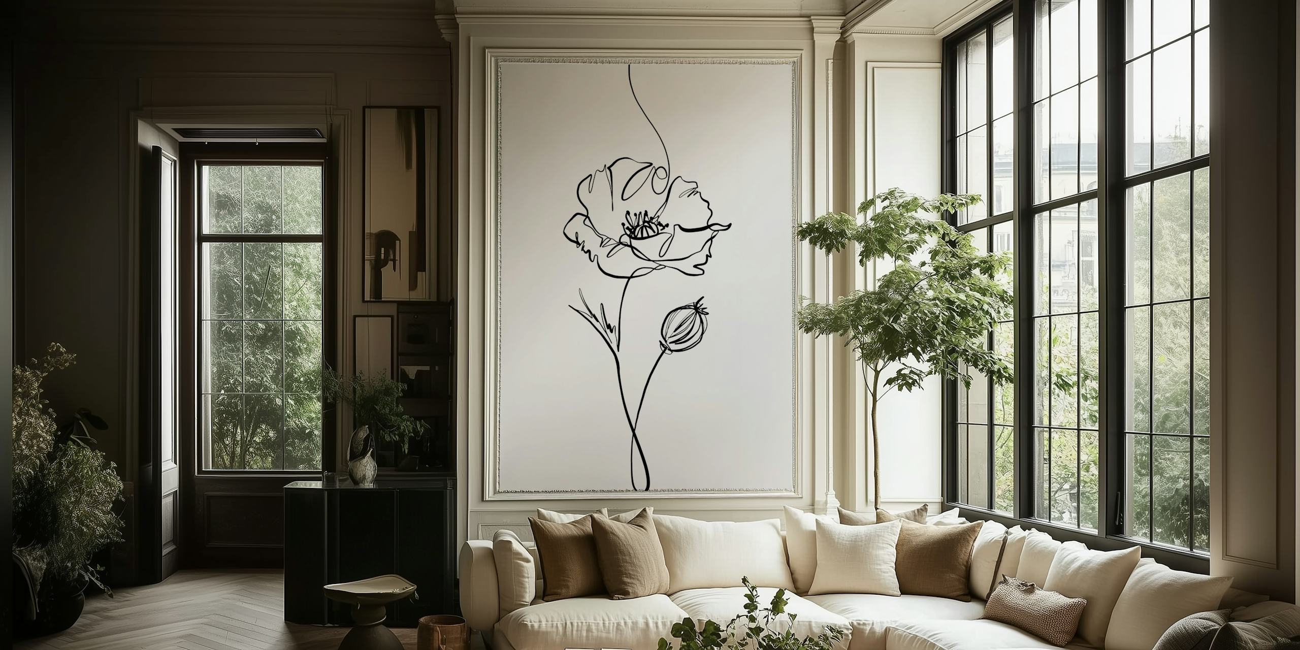 Carta da parati Delicate Poppy Sketch in una stanza