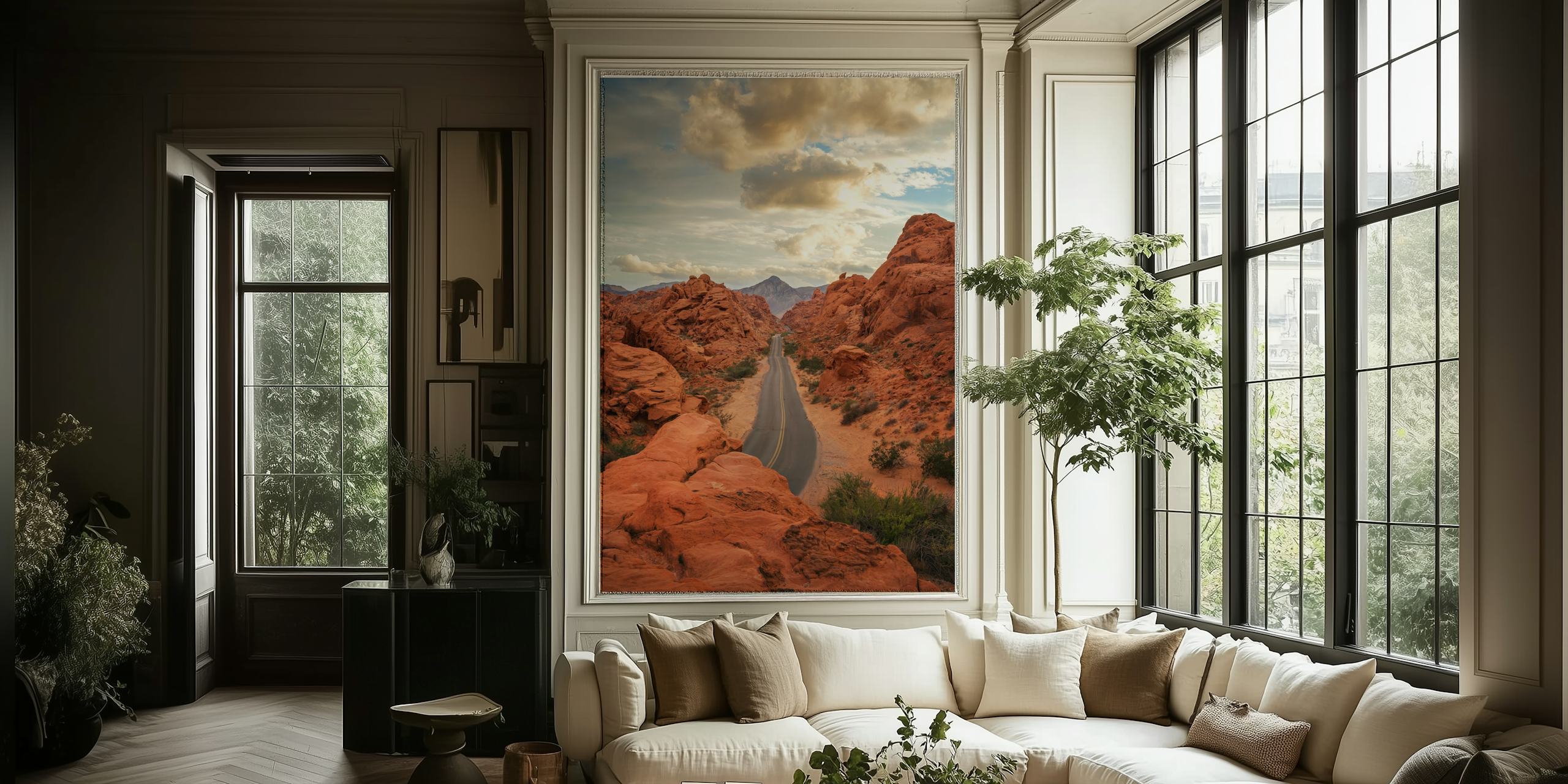 Wall mural of a road in a desert landscape