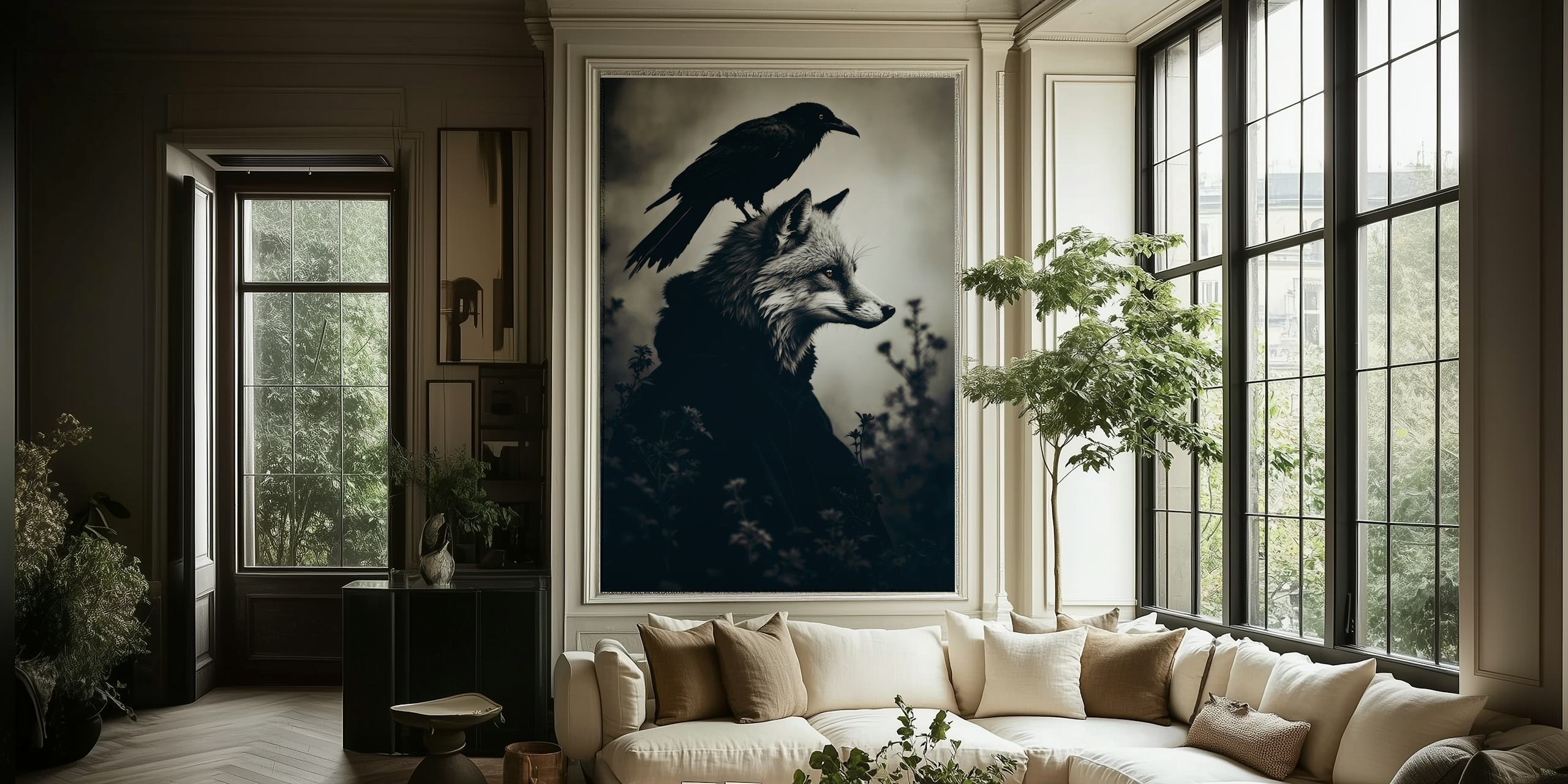 Zidna tapeta Vintage Fox and Raven u sobi