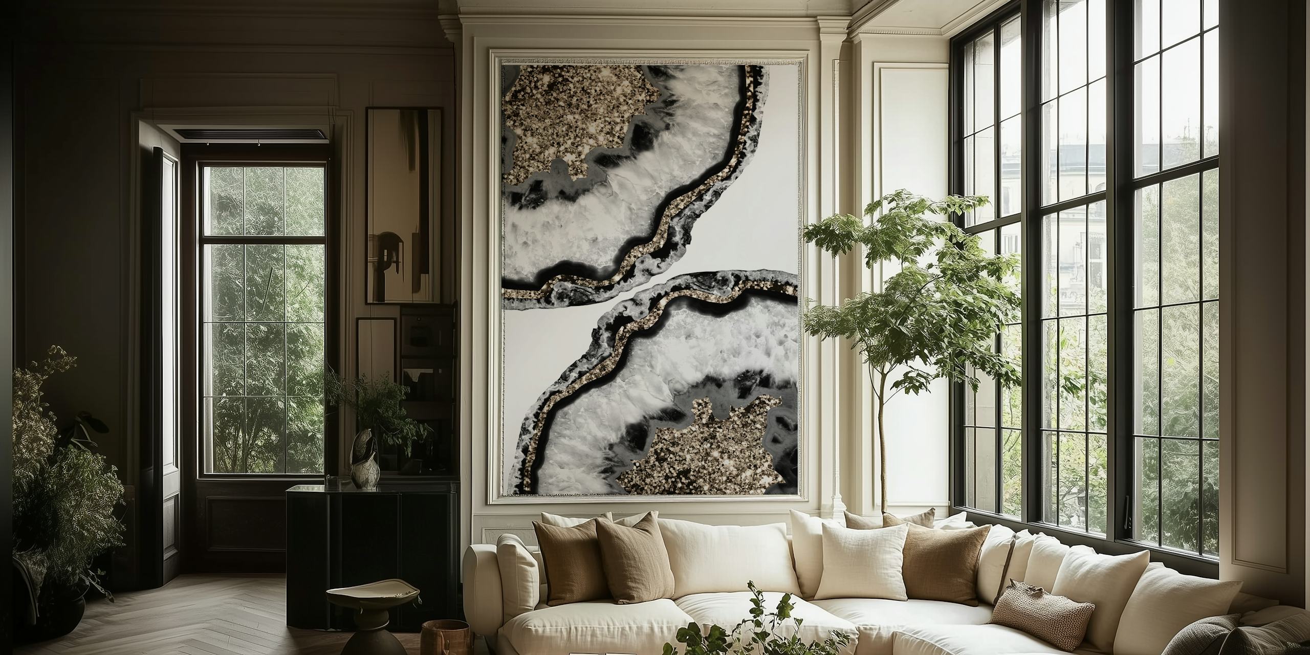 Yin Yang Agate Glitter Glam tapetti huoneessa