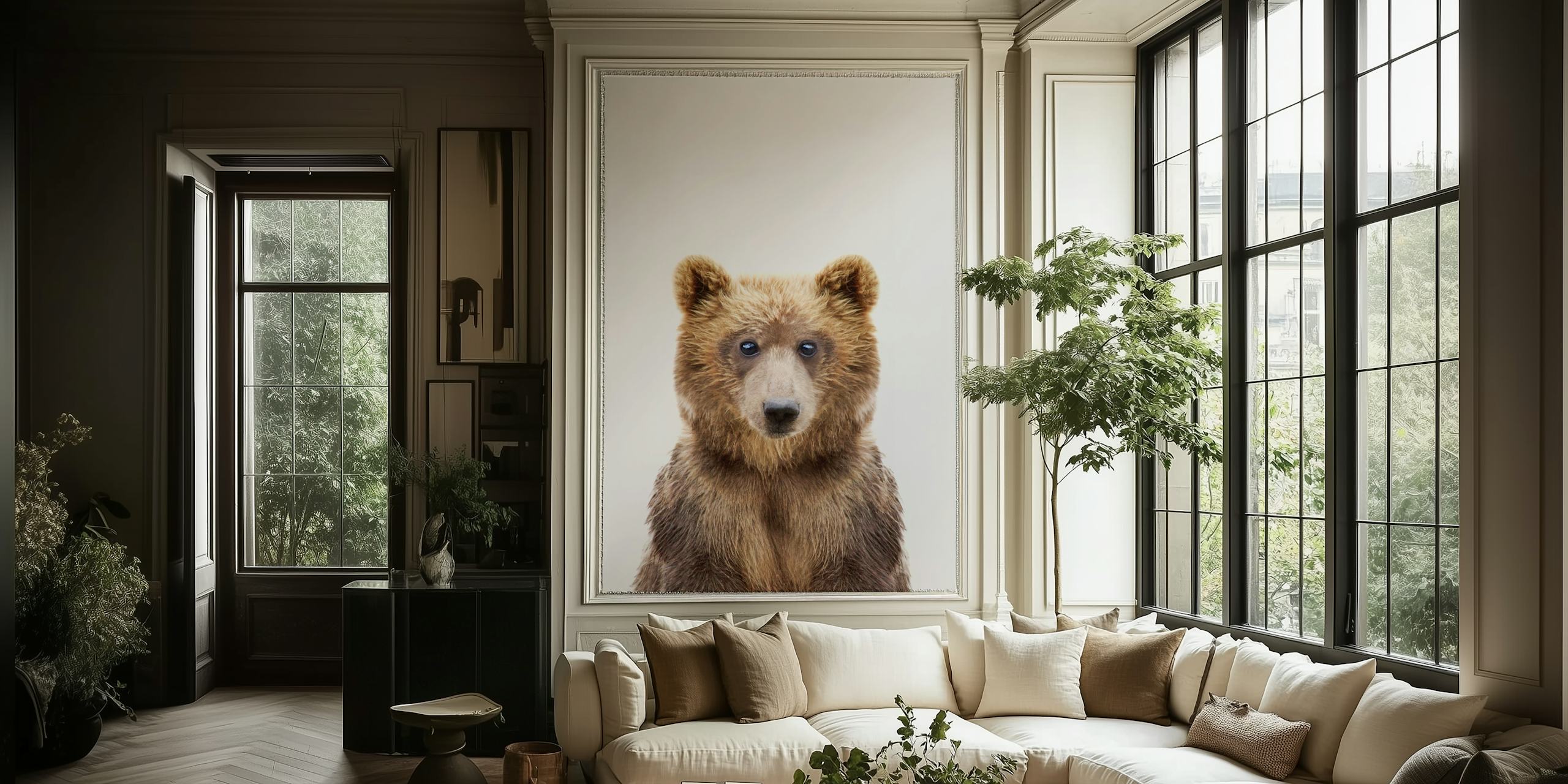 Cute baby bear portrait, brown tones, animal wallpaper