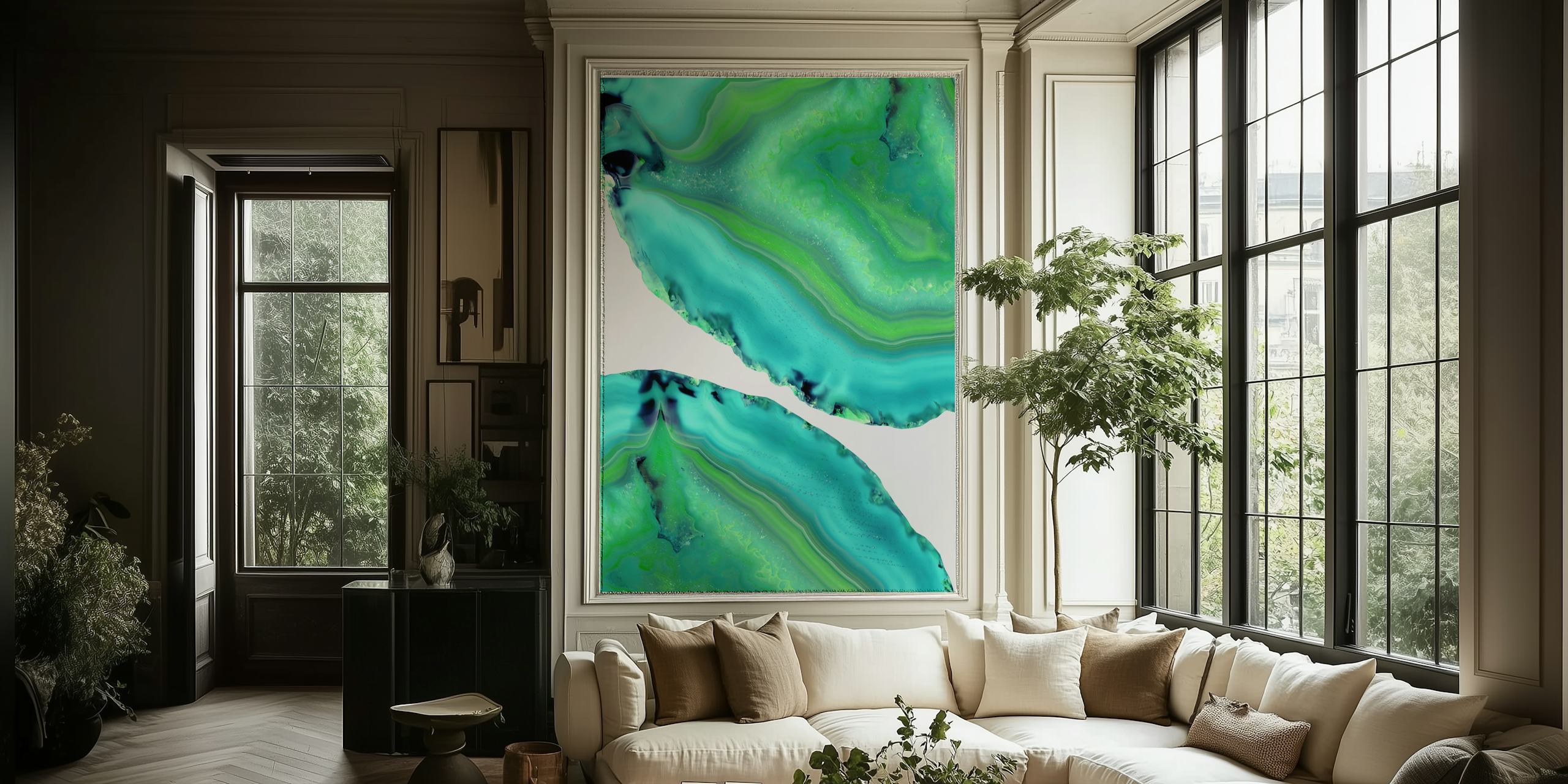 Agate Boho Chic 3 fotobehang met turquoise en smaragdgroene tinten die lijken op natuurlijke agaatsteenpatronen