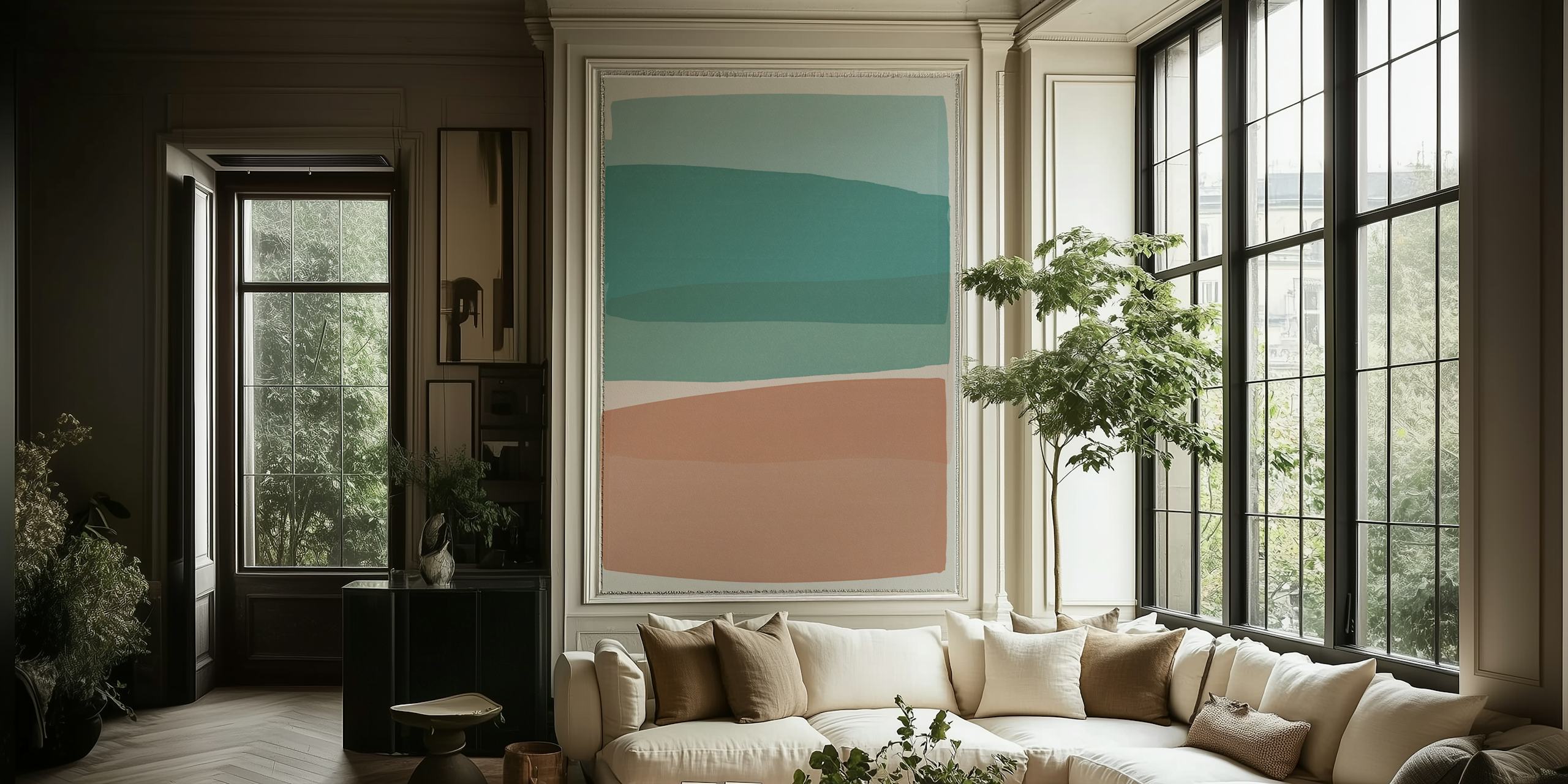 Abstract turquoise and pink blocks wallpaper