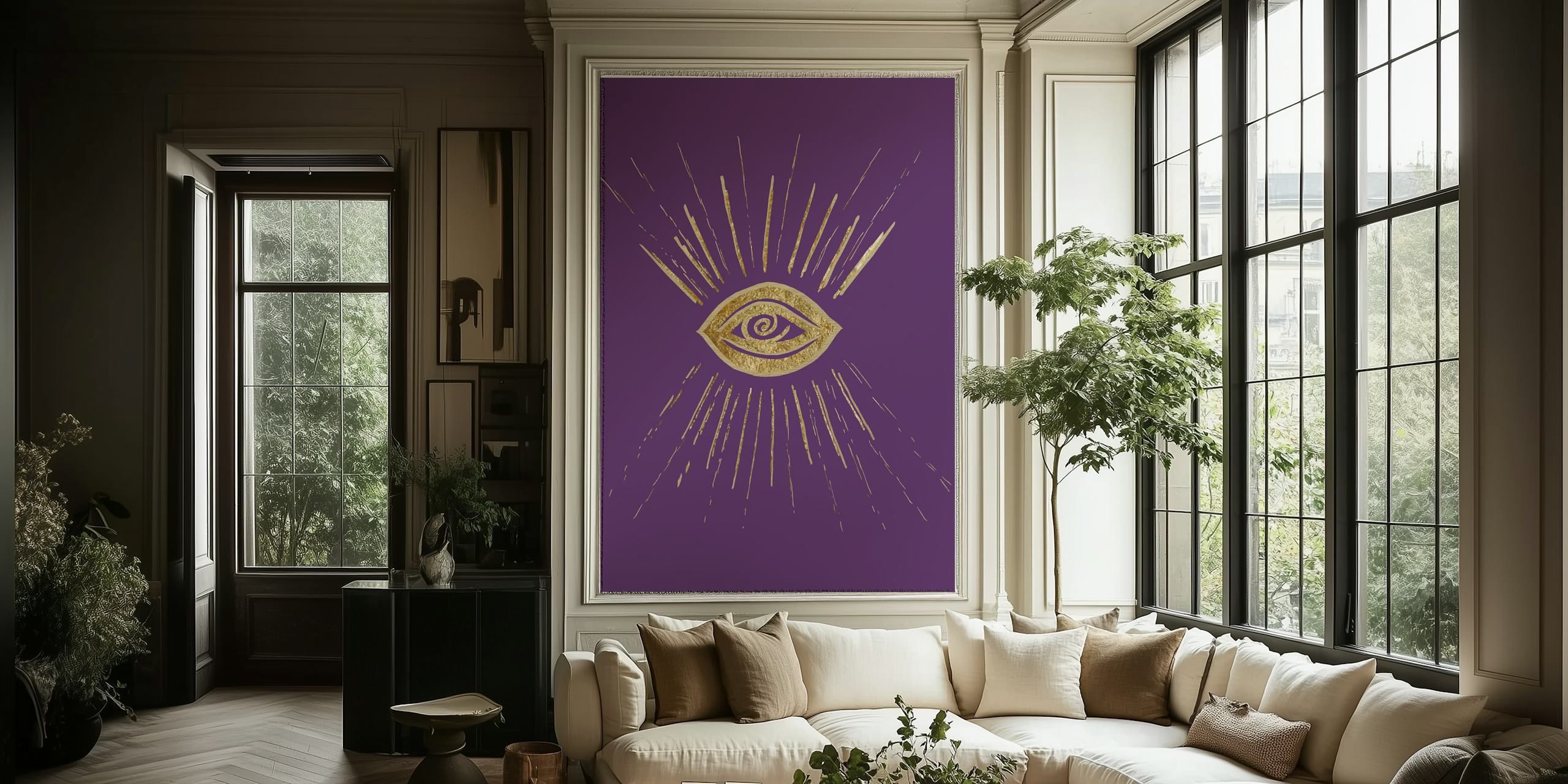 Evil Eye Gold on Purple carta da parati in una stanza