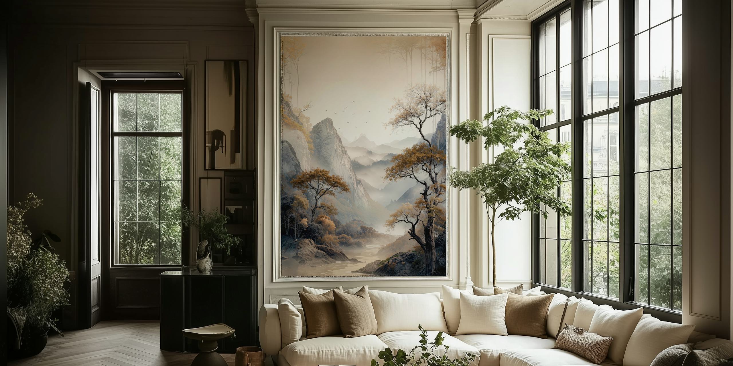 Papel pintado Golden Tree Serenity en una sala de estar