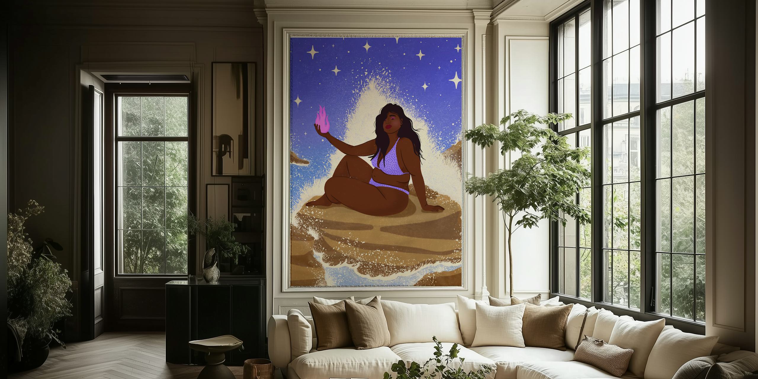 Starlit Mermaid-behang in een kamer