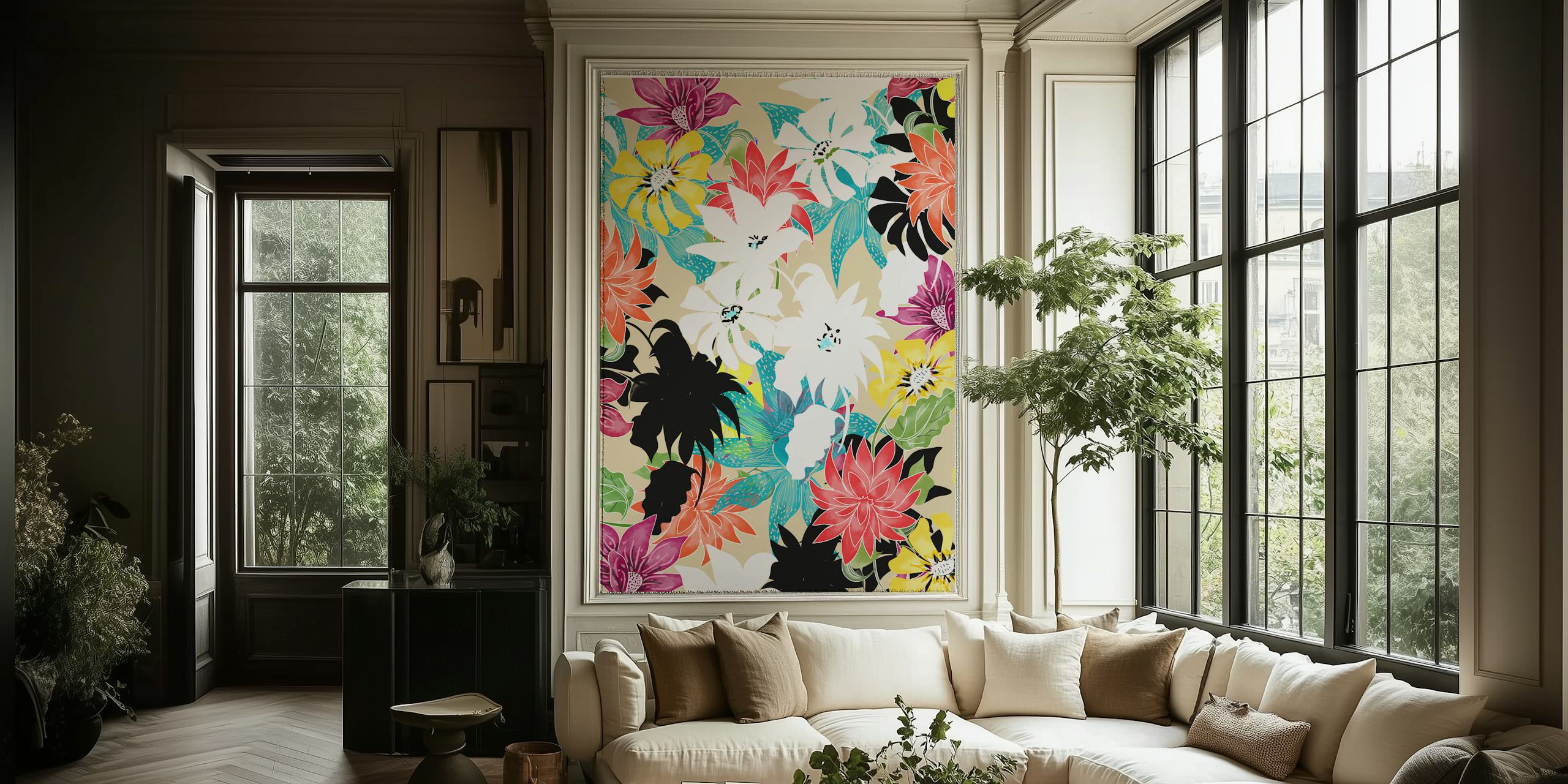 Floral wallpaper pattern in a room