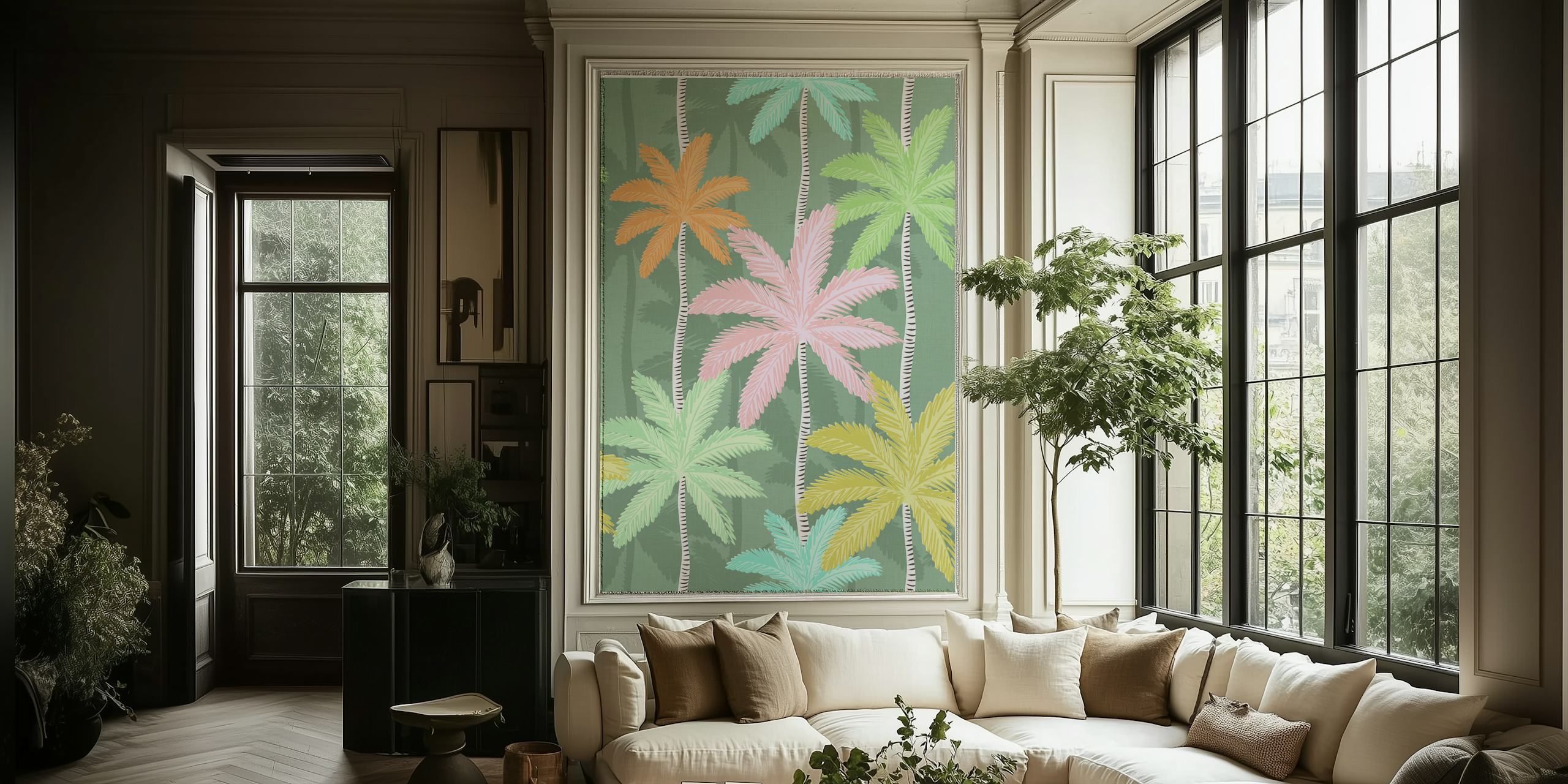 Palm Leaf Paradise-Tapete in einem lebhaften Raum