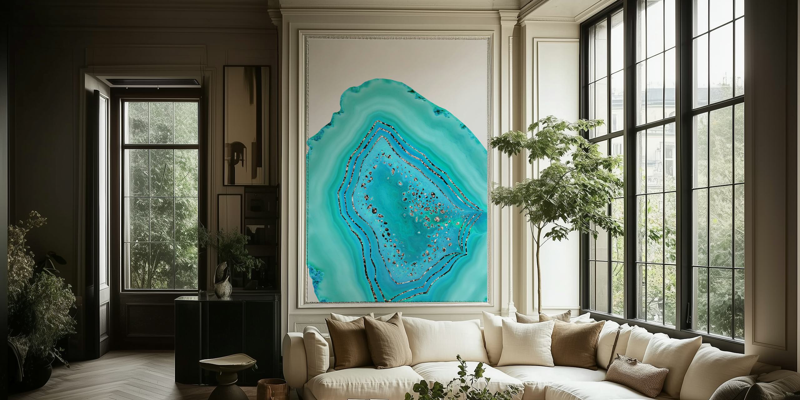 Aqua Rose Gold Agate Glitter ταπετσαρία σε ένα δωμάτιο