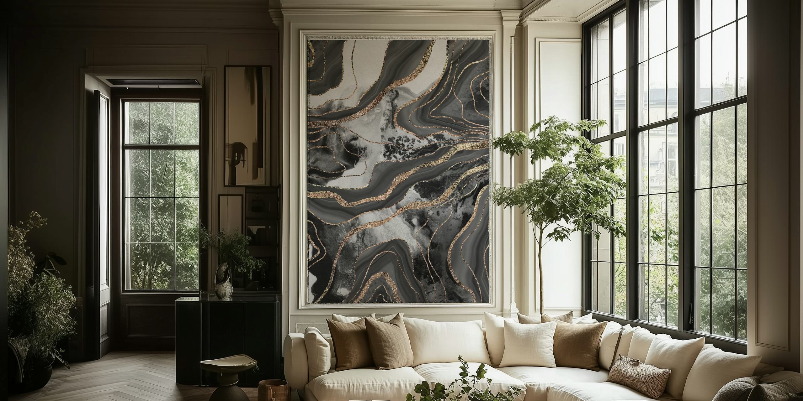 Liquid marble agate glitter wallpaper in a room