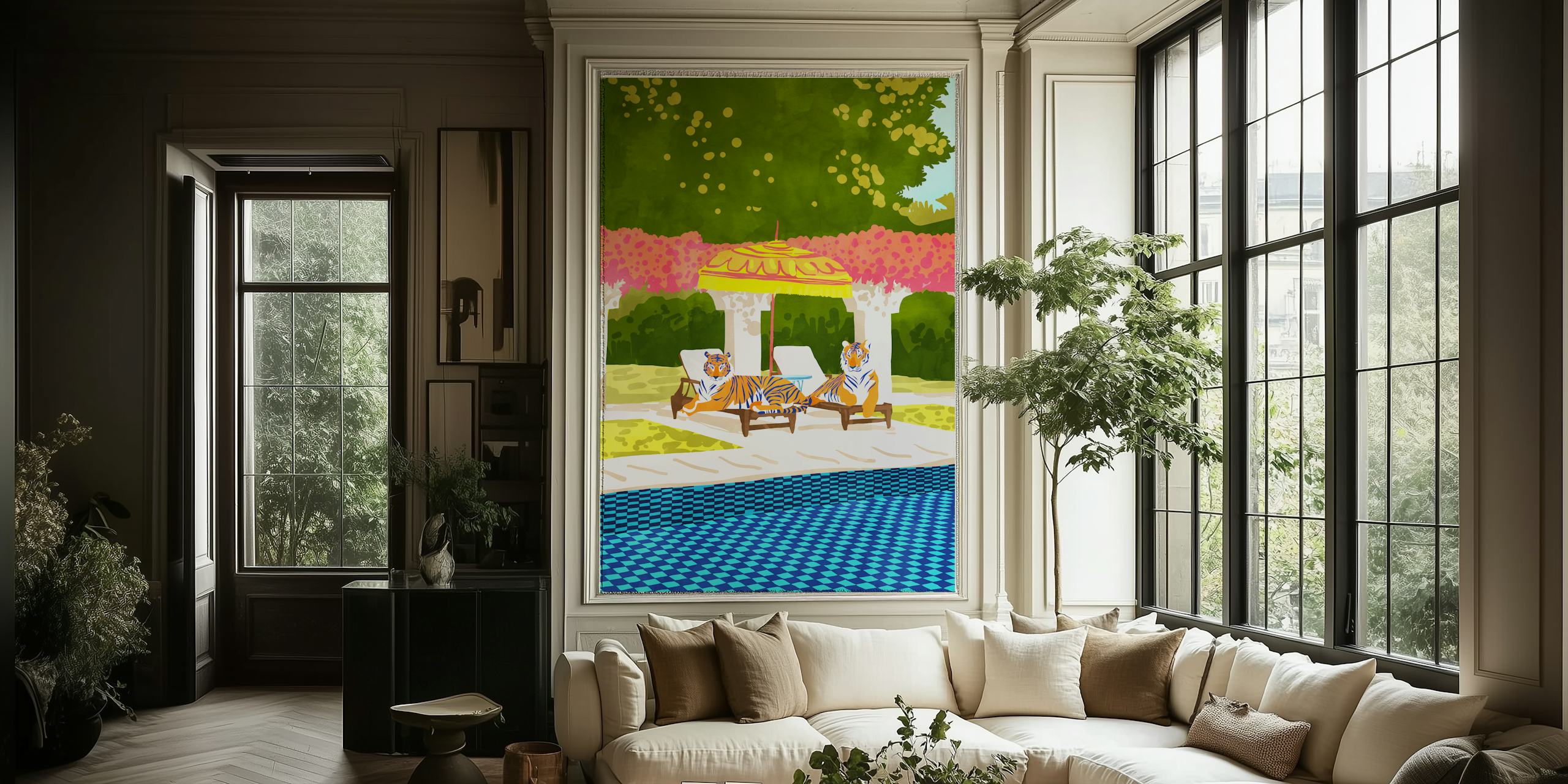 Tiger Vacay wallpaper in a vibrant room
