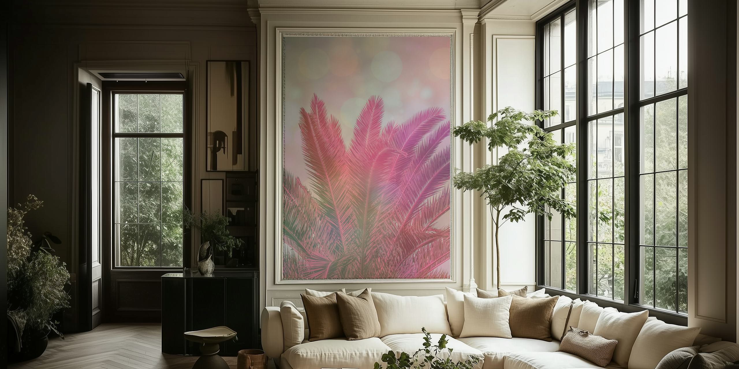 Carta da parati Pink Palm Sunset in un contesto interno
