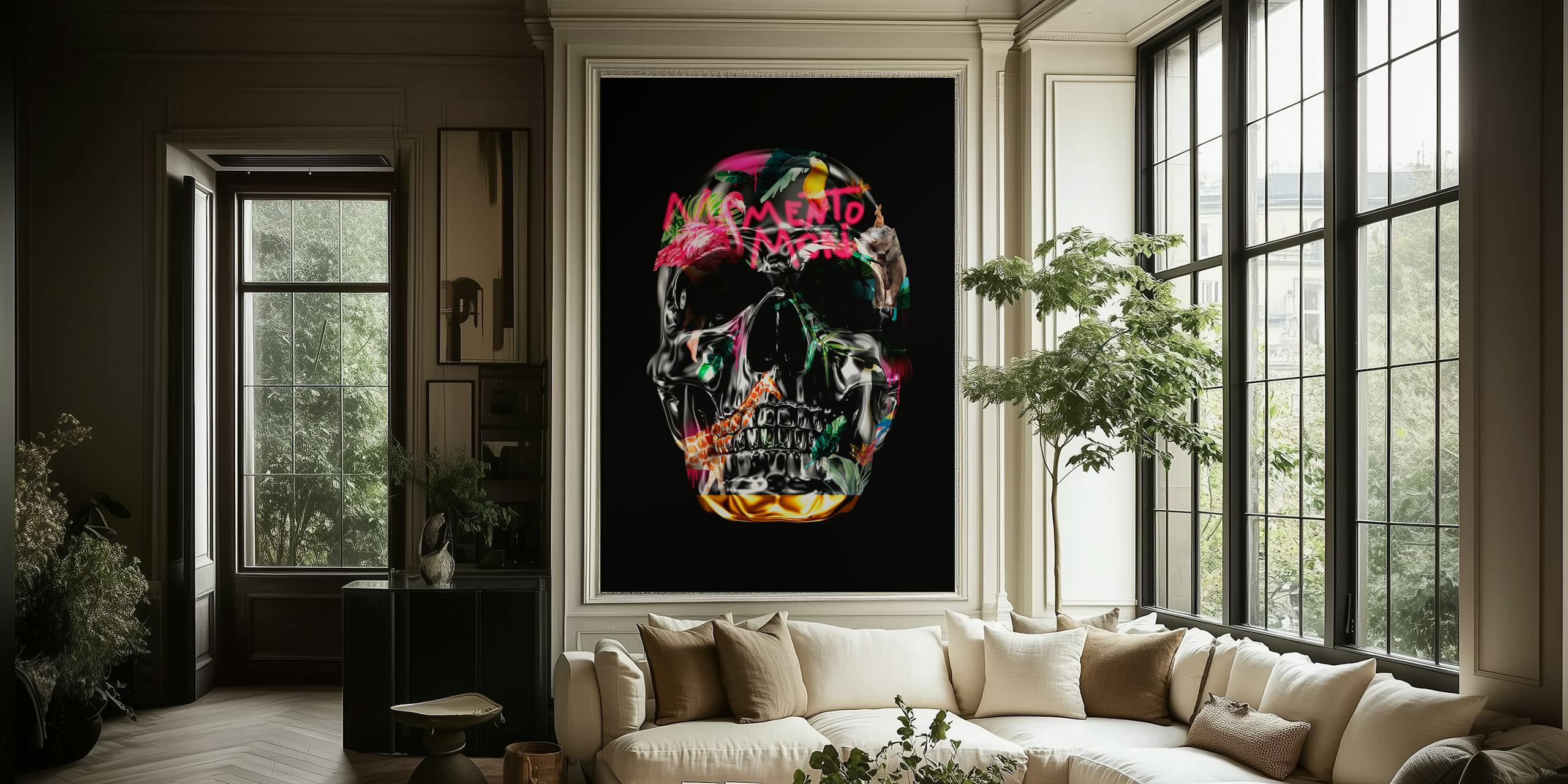 Memento Mori Black Skull Tapete in einem Raum