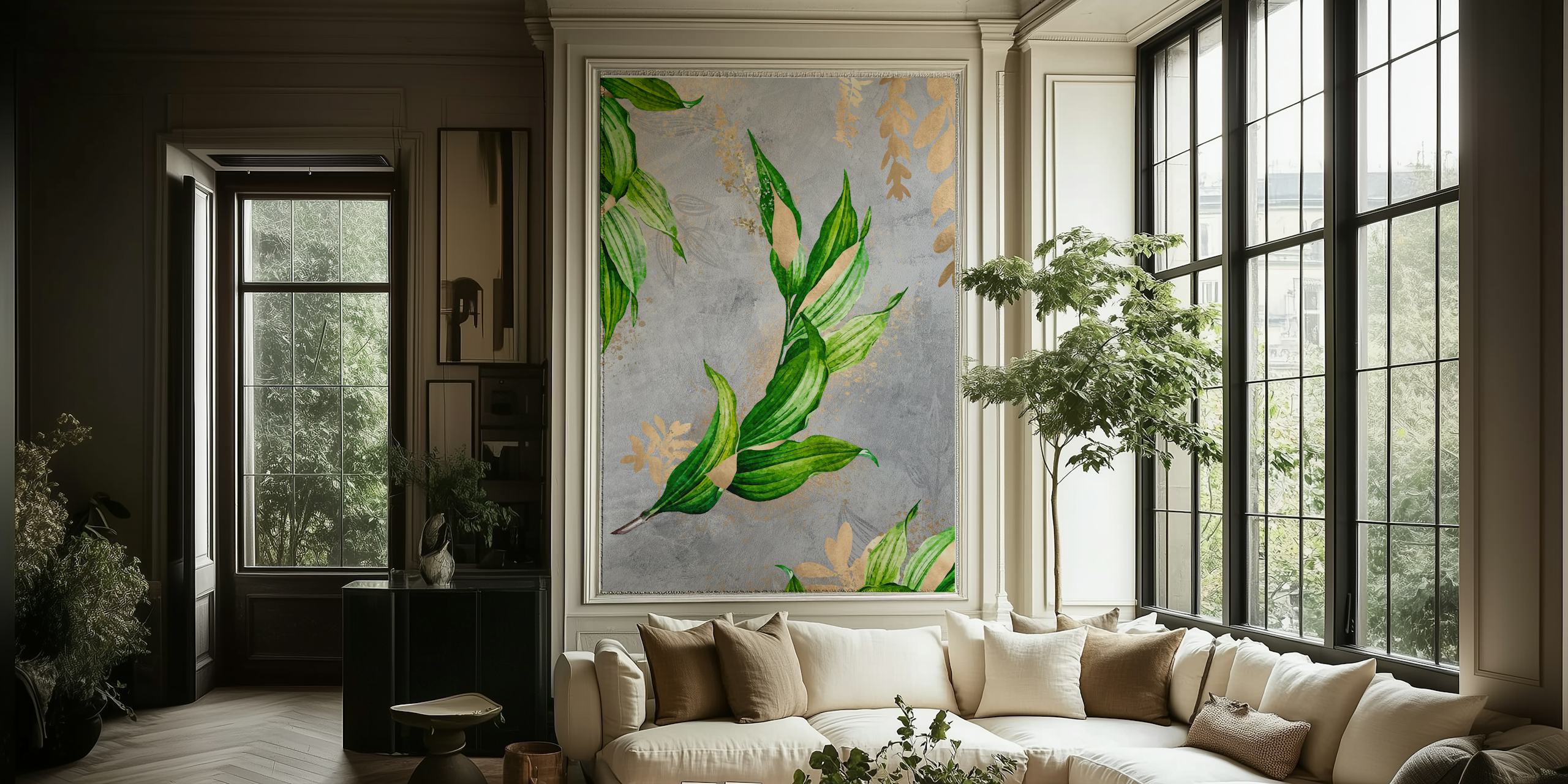 Πράσινα leaves σε τοιχογραφία από concrete