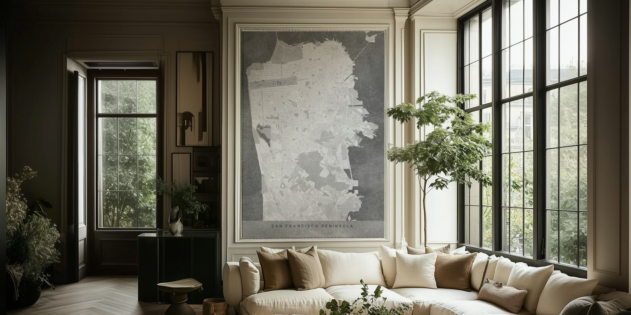 Gray San Francisco map wallpaper in a room