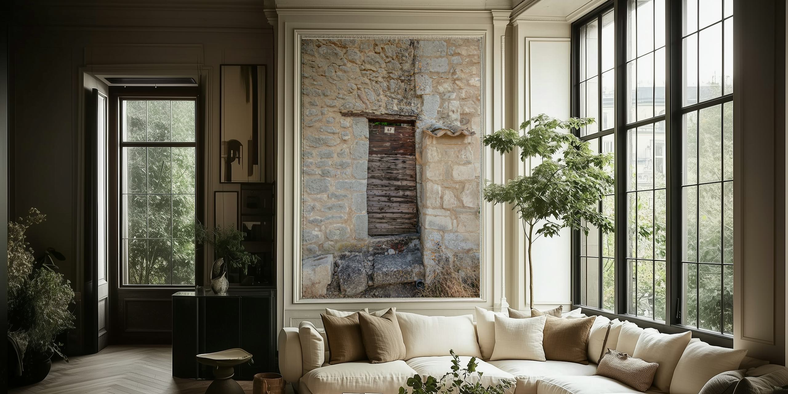Old rustic door in France wallpaper design