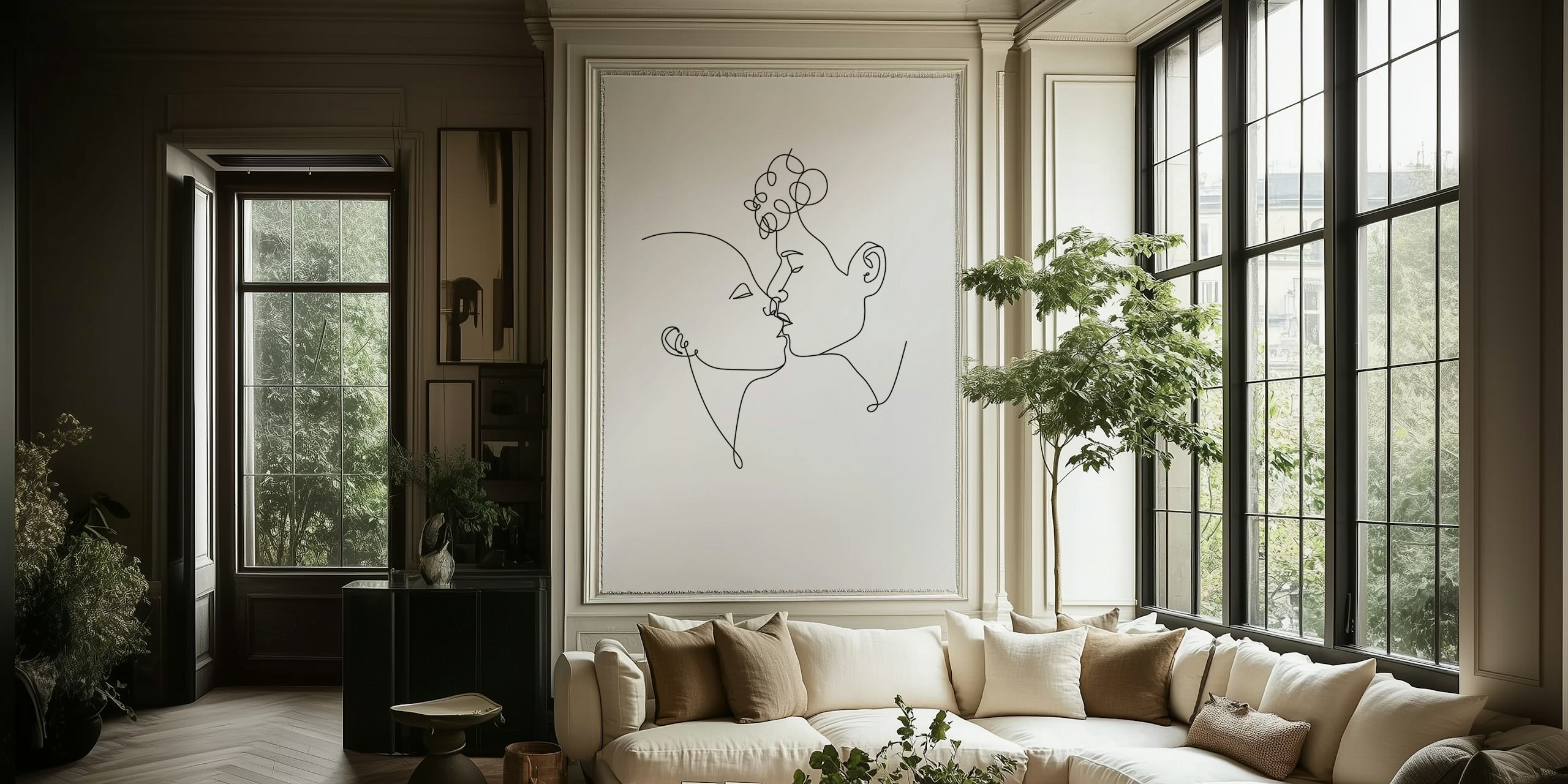 Couple Line art carta da parati in una stanza